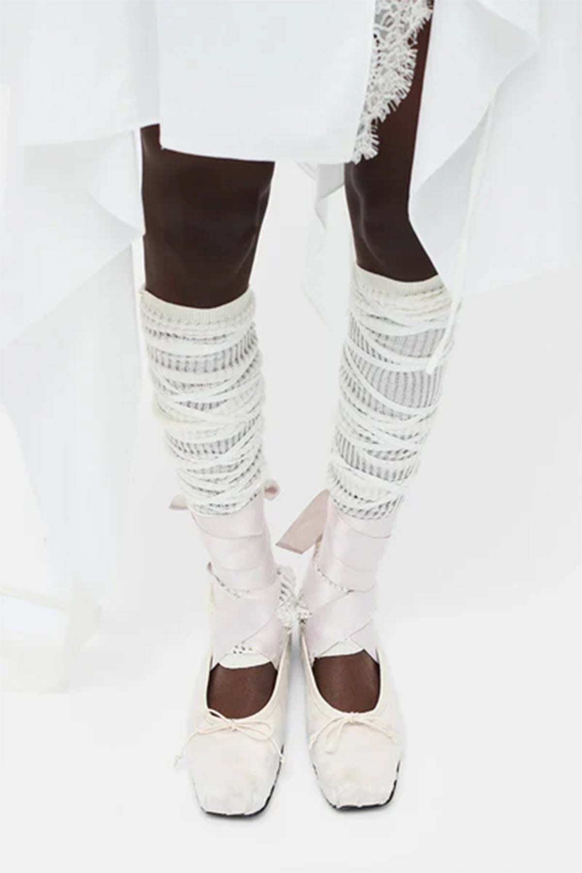 ANN DEMEULEMEESTER | WHITE ADEL OPEN RIB LEG WARMERS