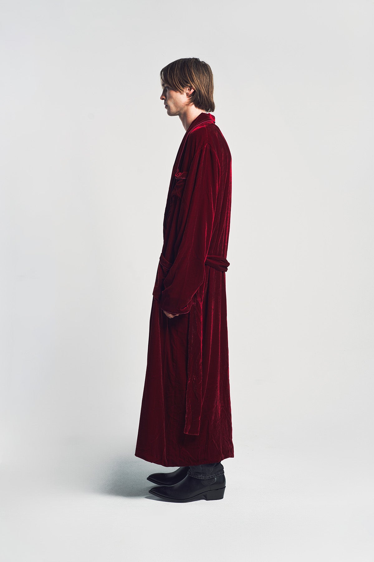 SUSAN BECKER | MEN'S RED SILK & VELVET BAMBERG ROBE