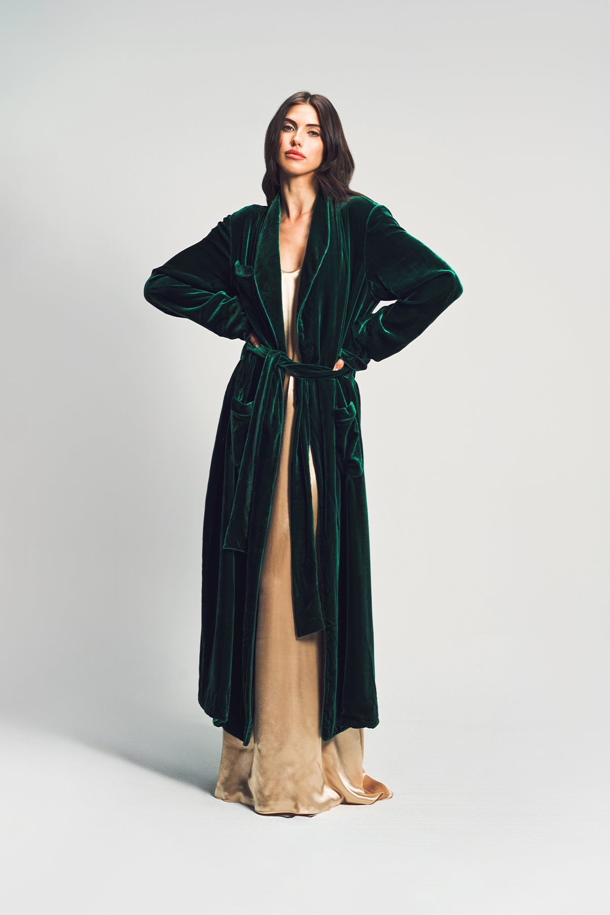 SUSAN BECKER | WOMEN'S GREEN SILK & VELVET POLKA DOT ROBE