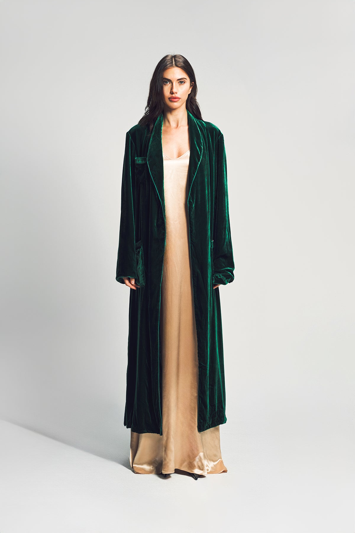 SUSAN BECKER | WOMEN'S GREEN SILK & VELVET POLKA DOT ROBE