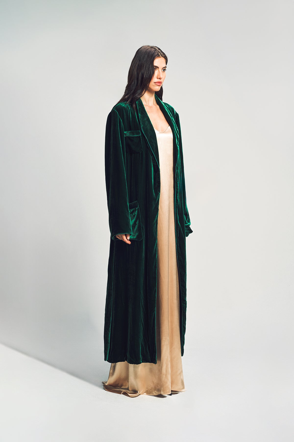 SUSAN BECKER | WOMEN'S GREEN SILK & VELVET POLKA DOT ROBE
