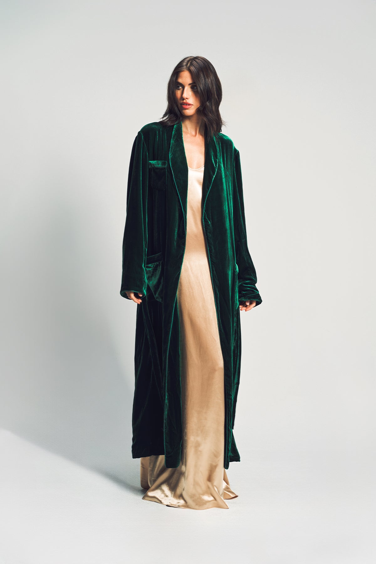 SUSAN BECKER | WOMEN'S GREEN SILK & VELVET POLKA DOT ROBE