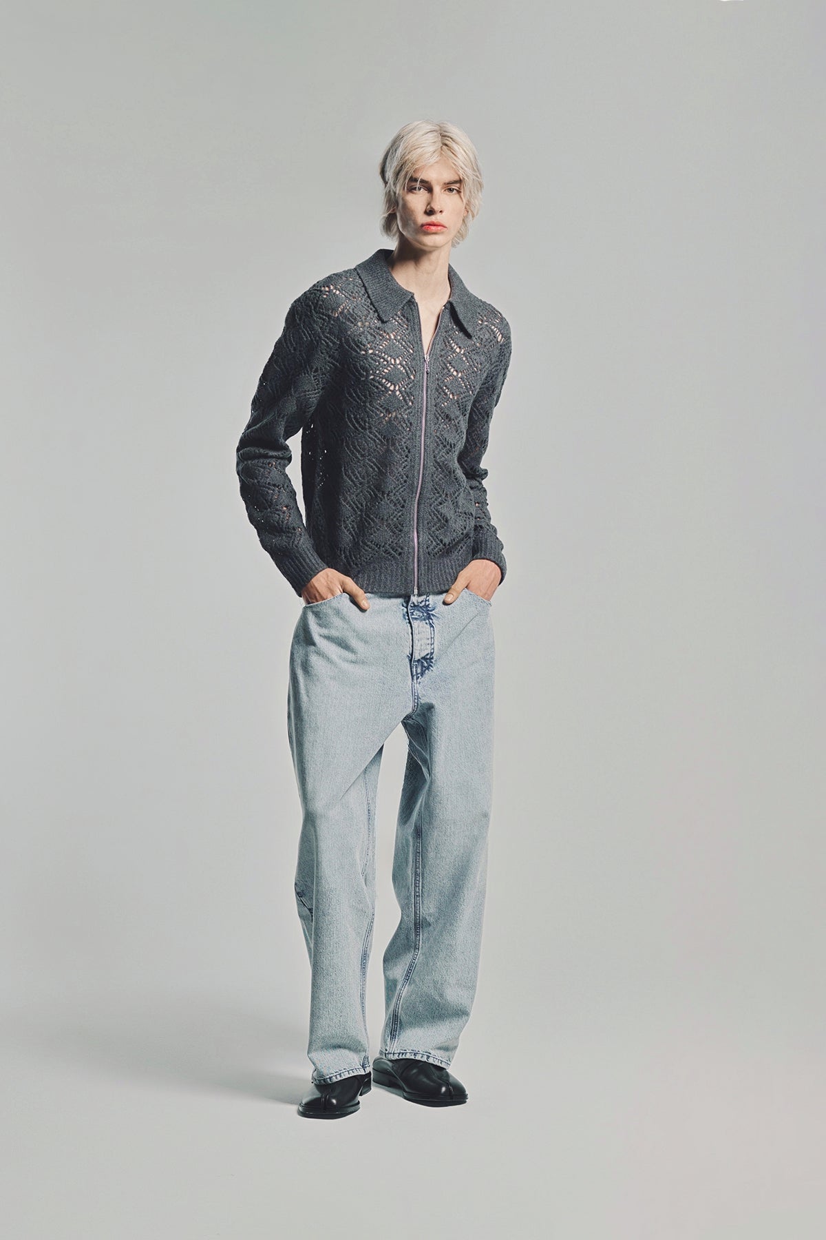 JIL SANDER | OPENWORK KNIT ZIP TOP