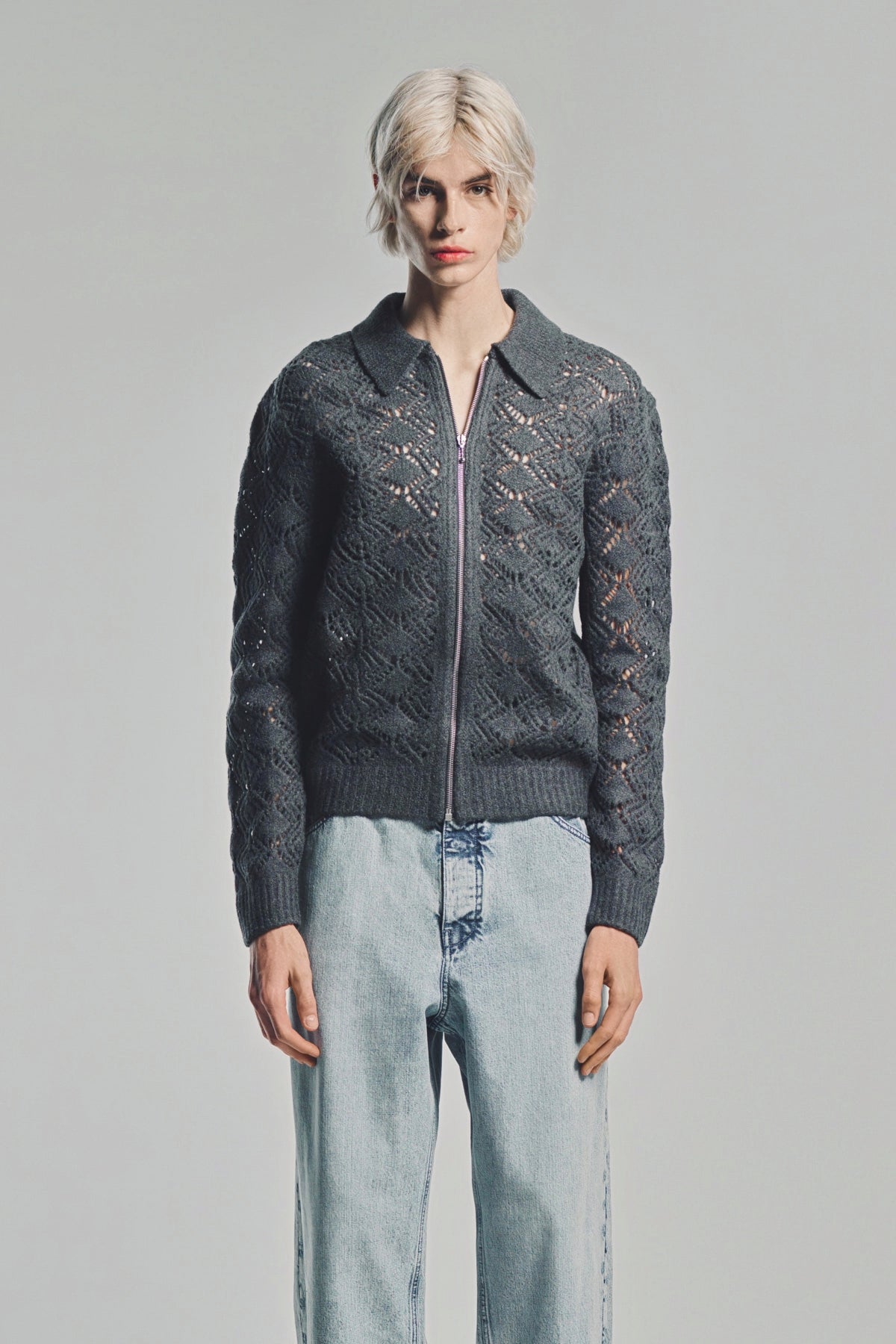 JIL SANDER | OPENWORK KNIT ZIP TOP