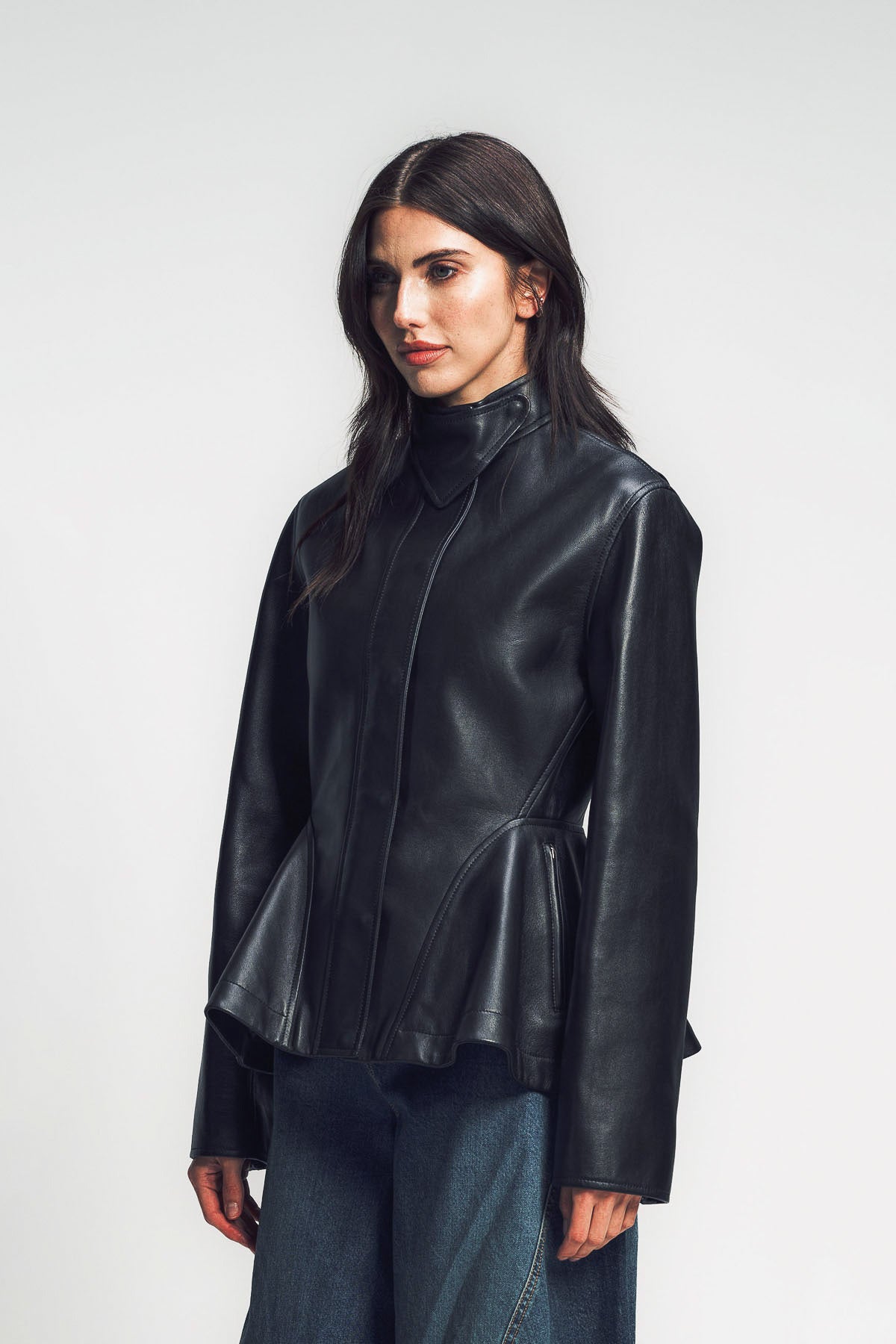 ALAÏA | PEPLUM LEATHER JACKET