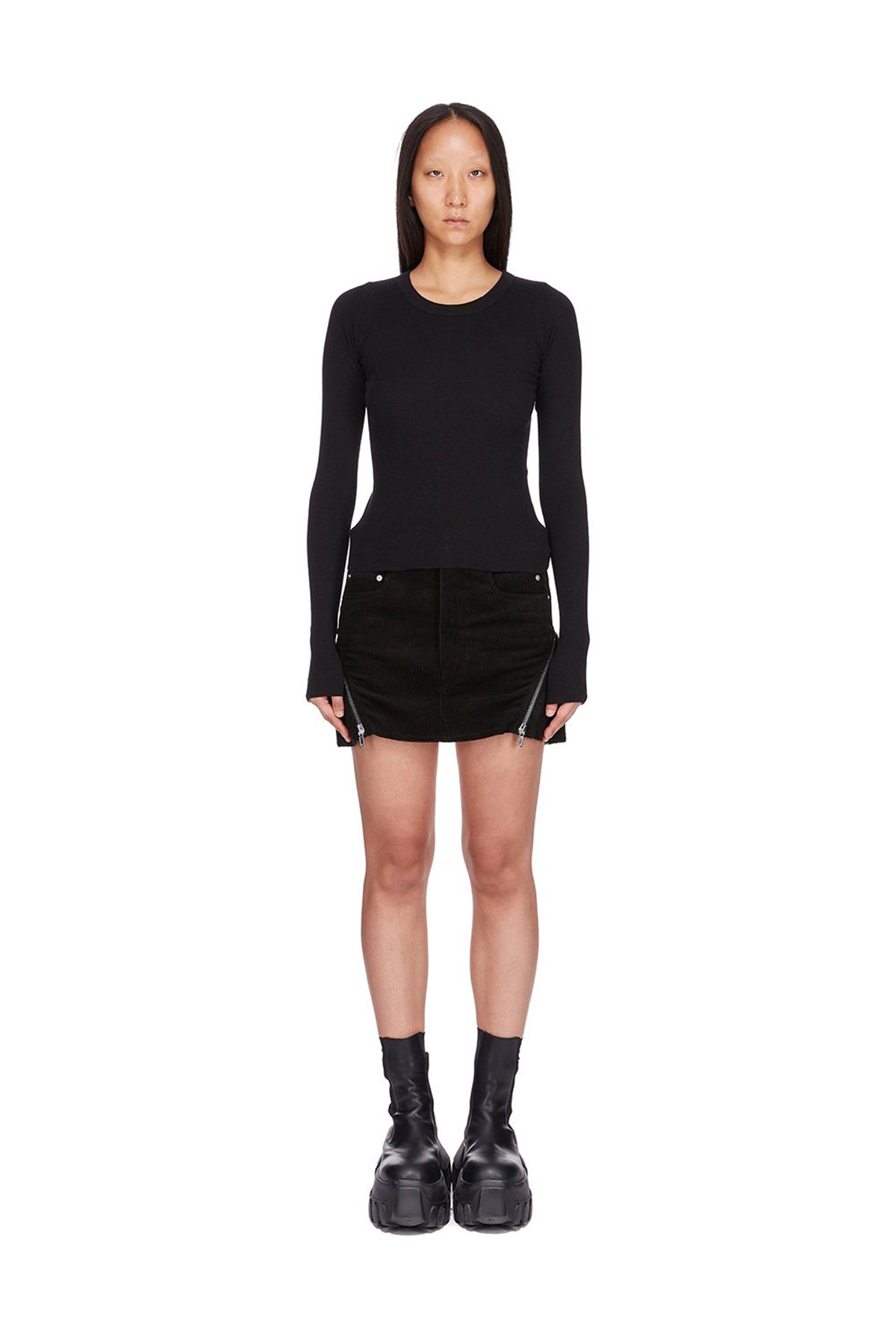RICK OWENS | CROP RIB LONG SLEEVE TEE
