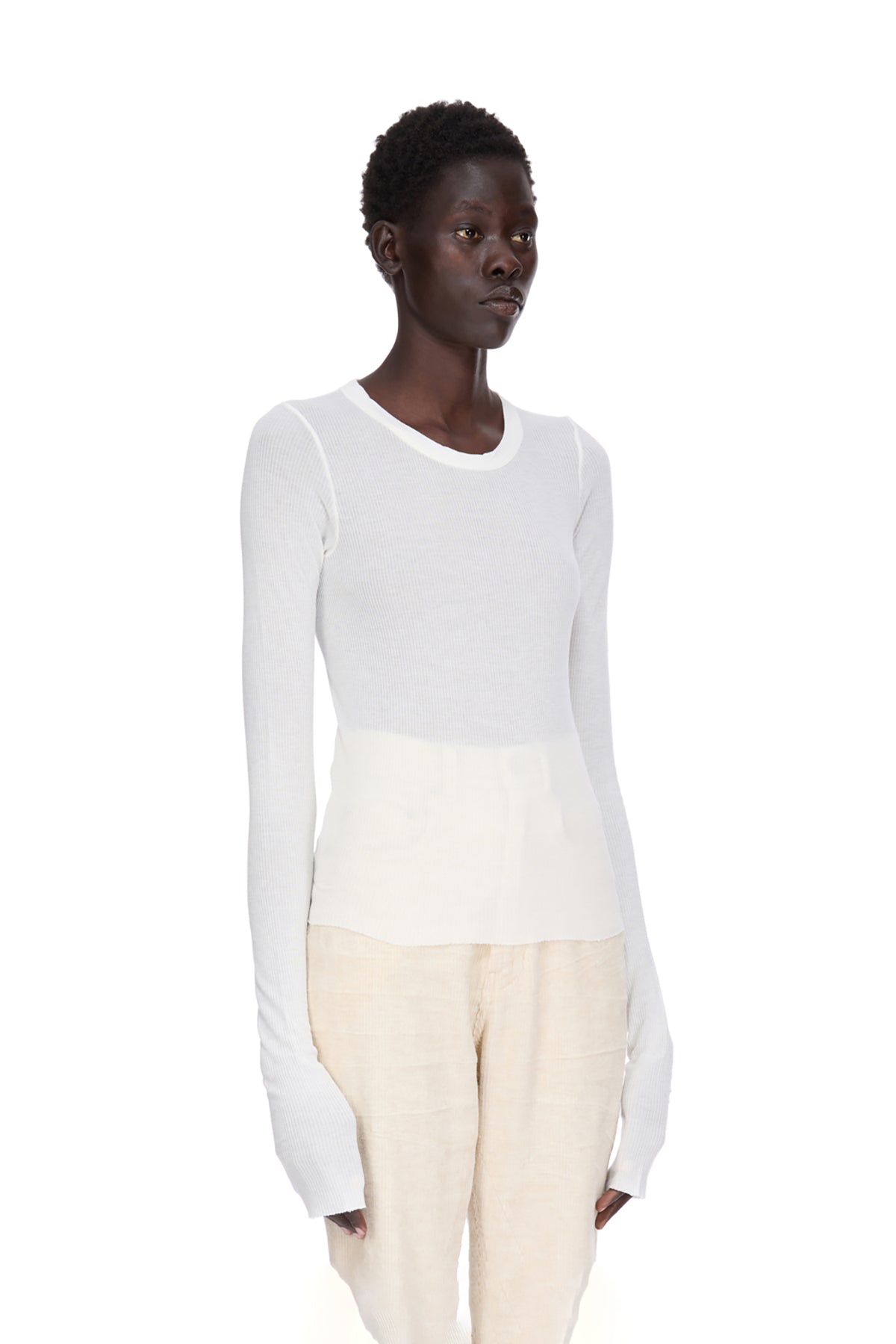 RICK OWENS | CROP RIB LONG SLEEVE TEE