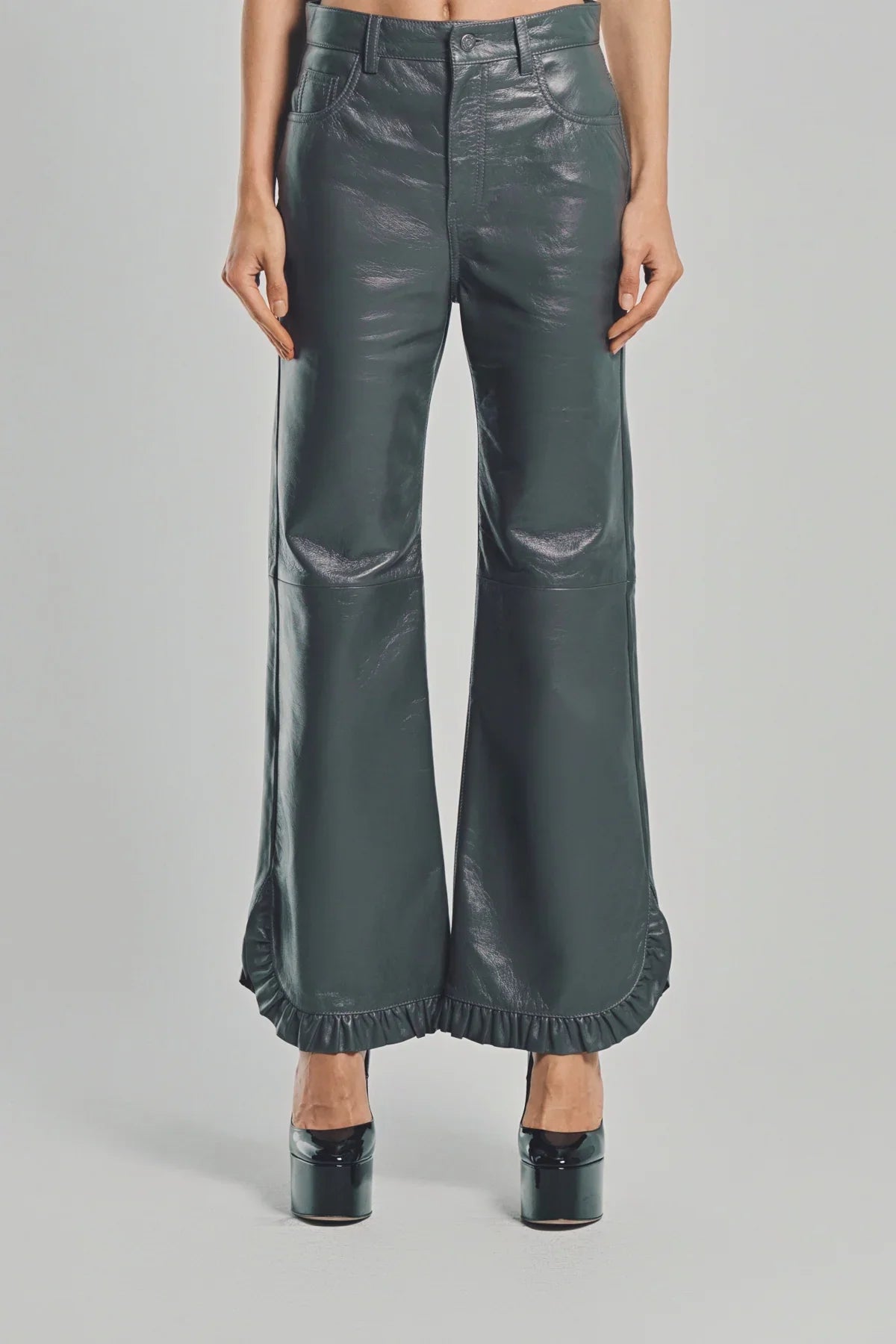 CHLOÉ | RUFFLED FLARED PANTS IN LEATHER