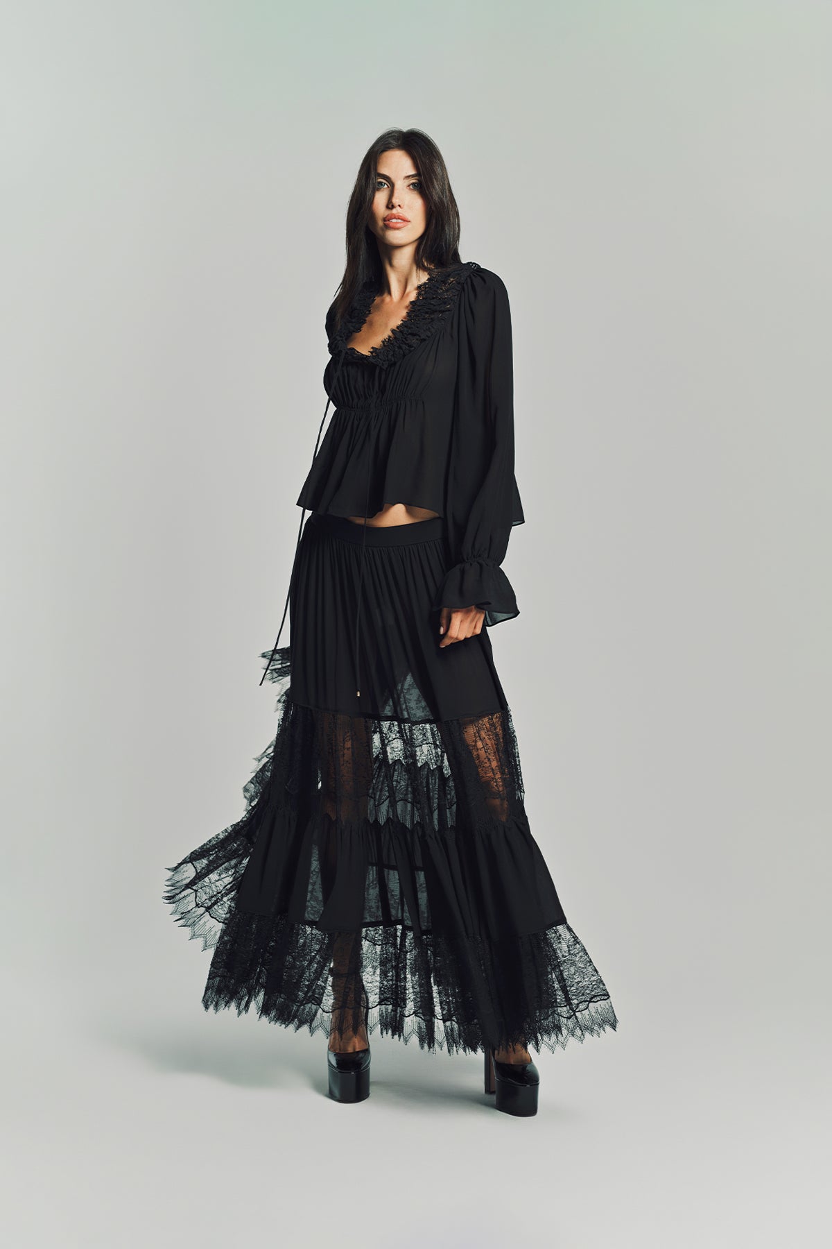 CHLOÉ | TIERED LONG SILK SKIRT