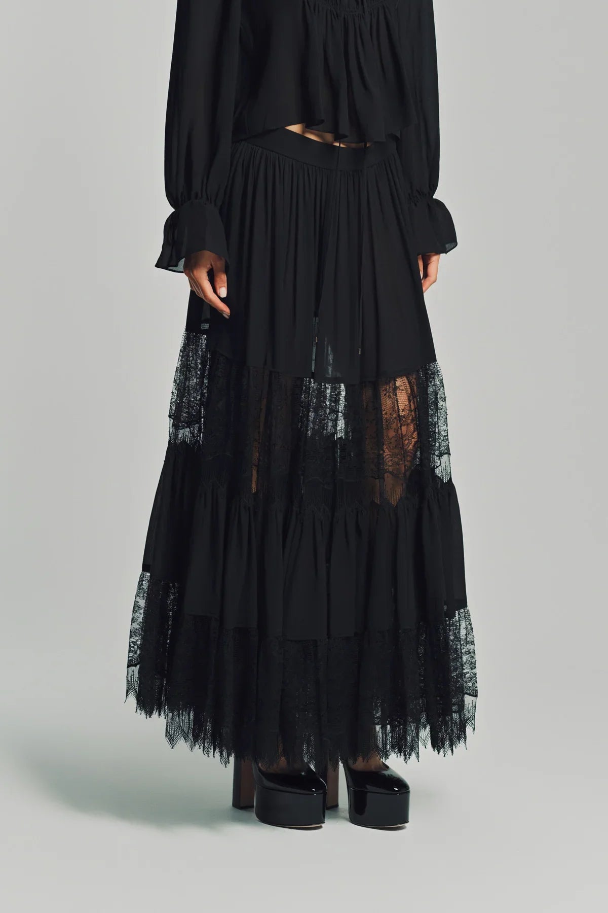 CHLOÉ | TIERED LONG SILK SKIRT