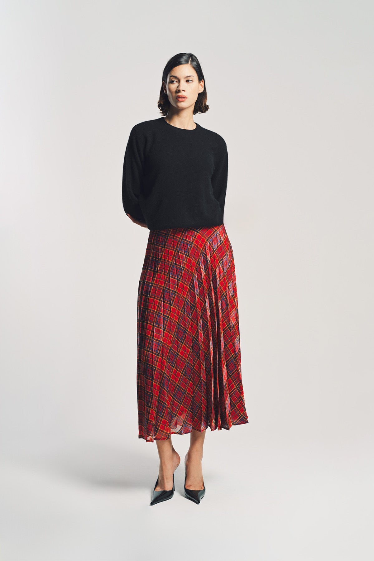 SAINT LAURENT | TARTAN PLEATED MAXI SKIRT