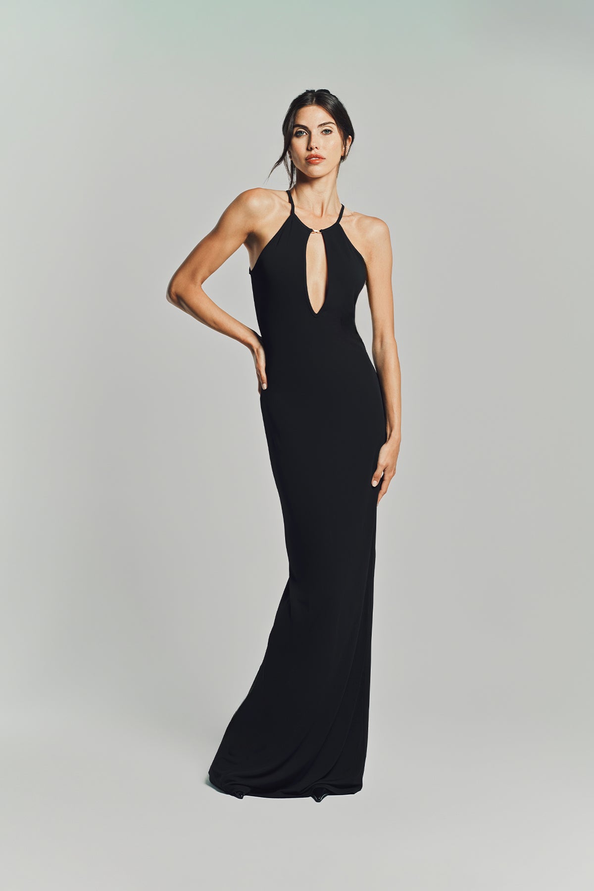 slim fit dress slacks Faviana Side Cut-Out Long Dress 11253 Dark Hunter Green / 0