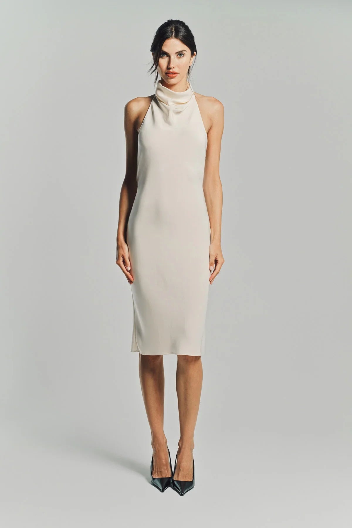 TOM FORD | HALTERNECK SILK COCKTAIL DRESS WITH OPEN BACK