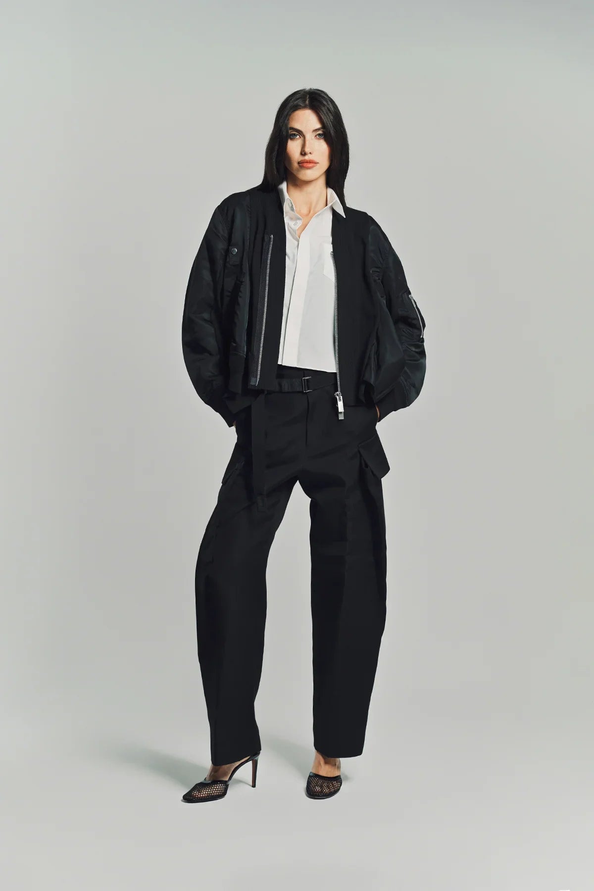SACAI | NYLON TWILL X KNIT CARDIGAN