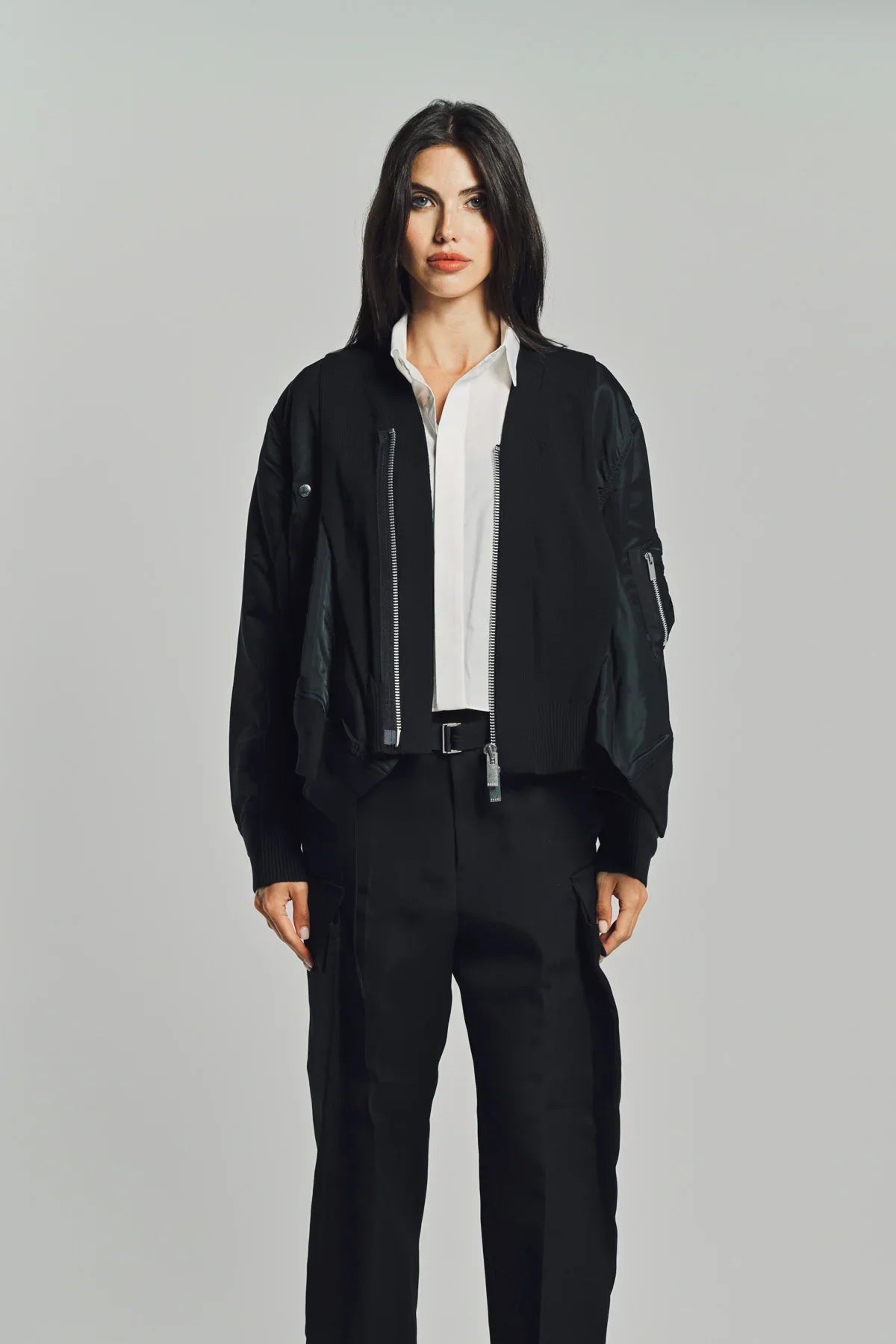 SACAI | NYLON TWILL X KNIT CARDIGAN
