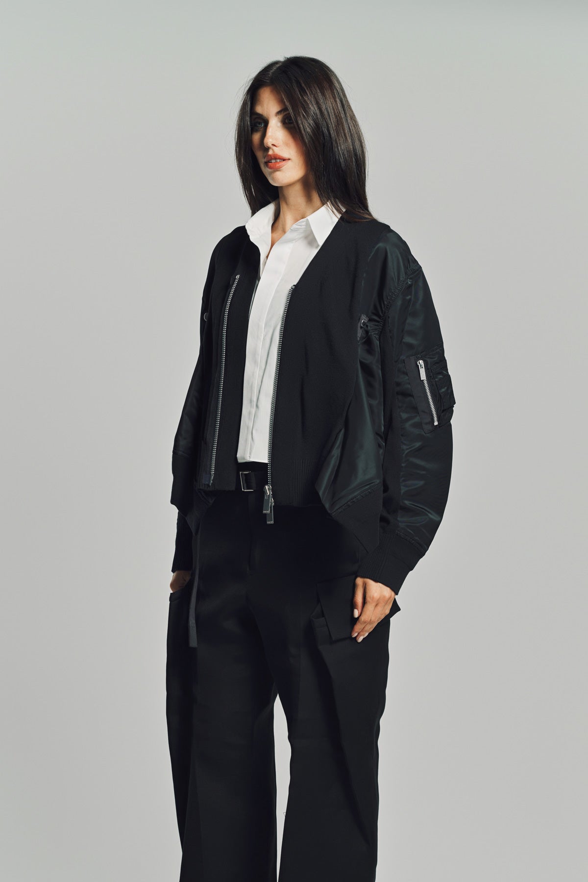 SACAI | NYLON TWILL X KNIT CARDIGAN