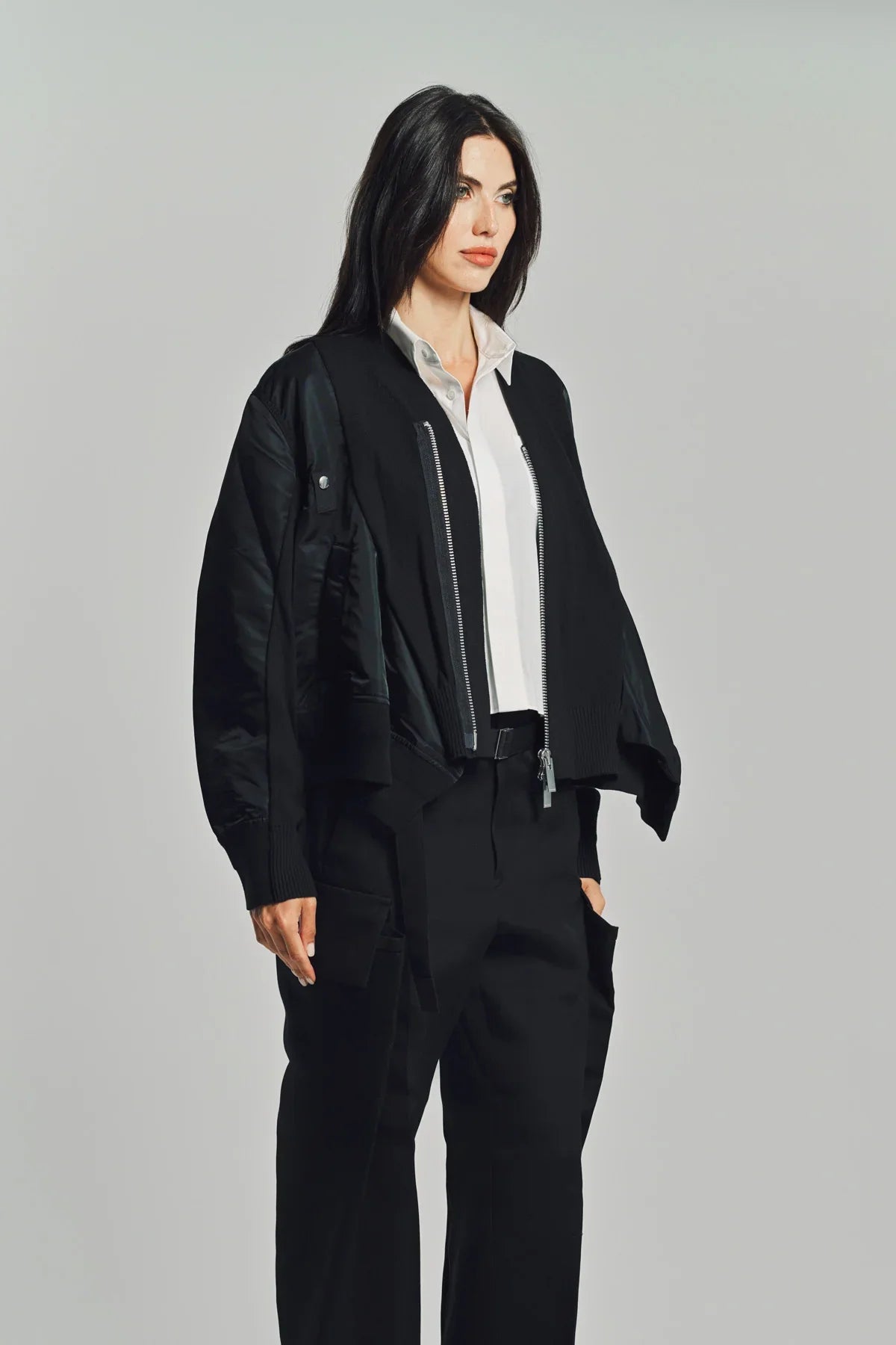 SACAI | NYLON TWILL X KNIT CARDIGAN