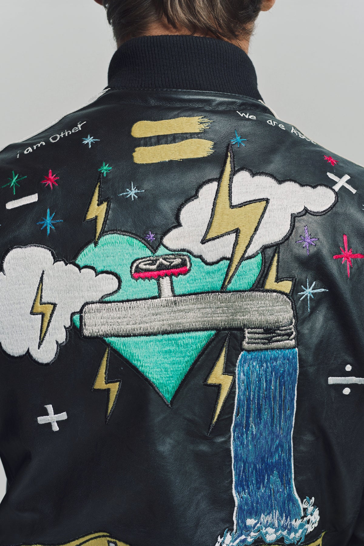 CACTUS PLANT FLEA MARKET x ADIDAS | 2000s CUSTOM EMBROIDERED BLACK LEATHER JACKET