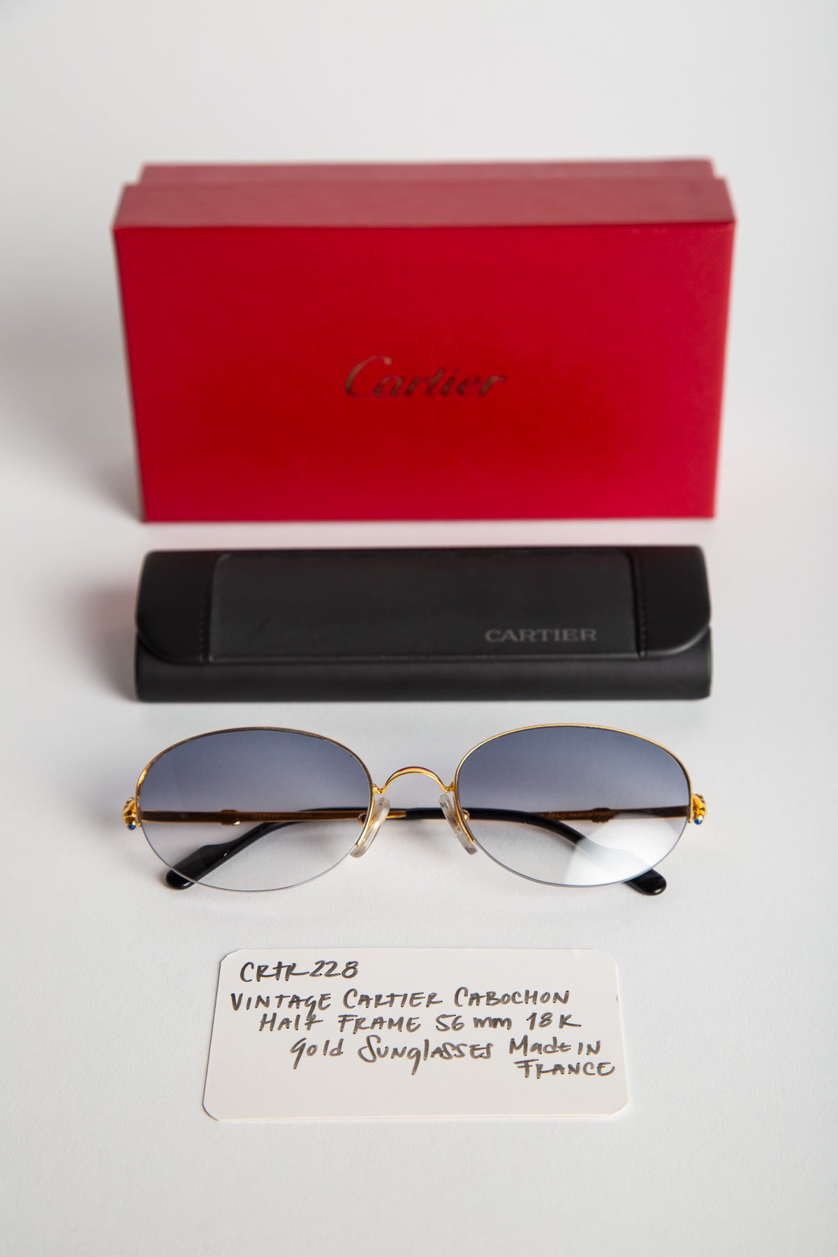 CARTIER 18K YELLOW GOLD CABOCHON 1/2 56 SUNGLASSES
