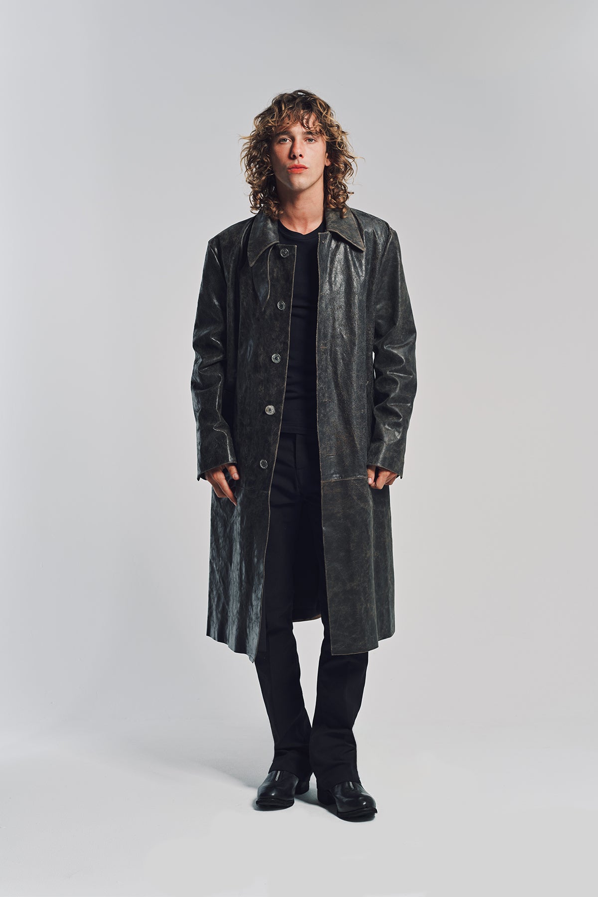 ジャケット・アウター real leather maxi long coat TruClothing Mens Black 3/4 Mac Long Real Leather Classic Belted