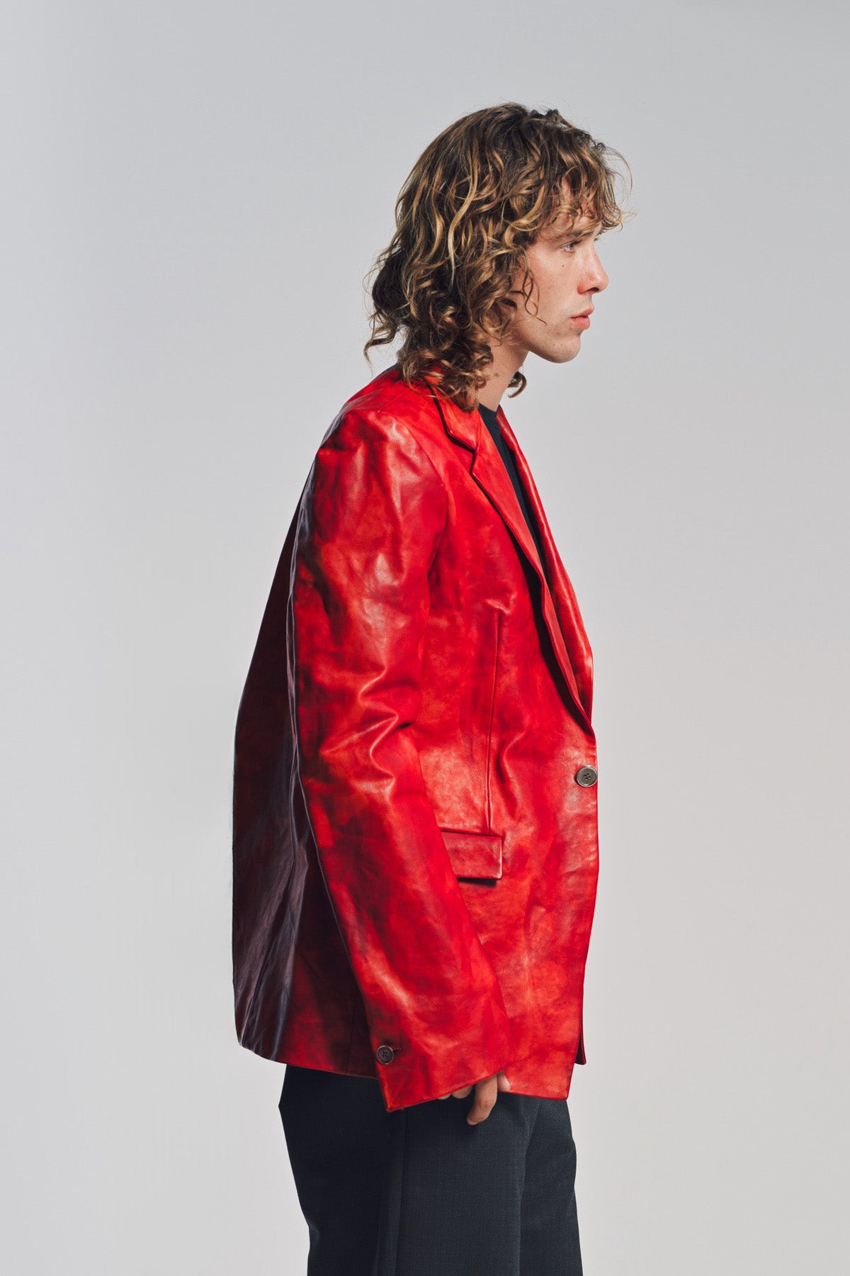 K'ANG | ONE BUTTON LEATHER BLAZER