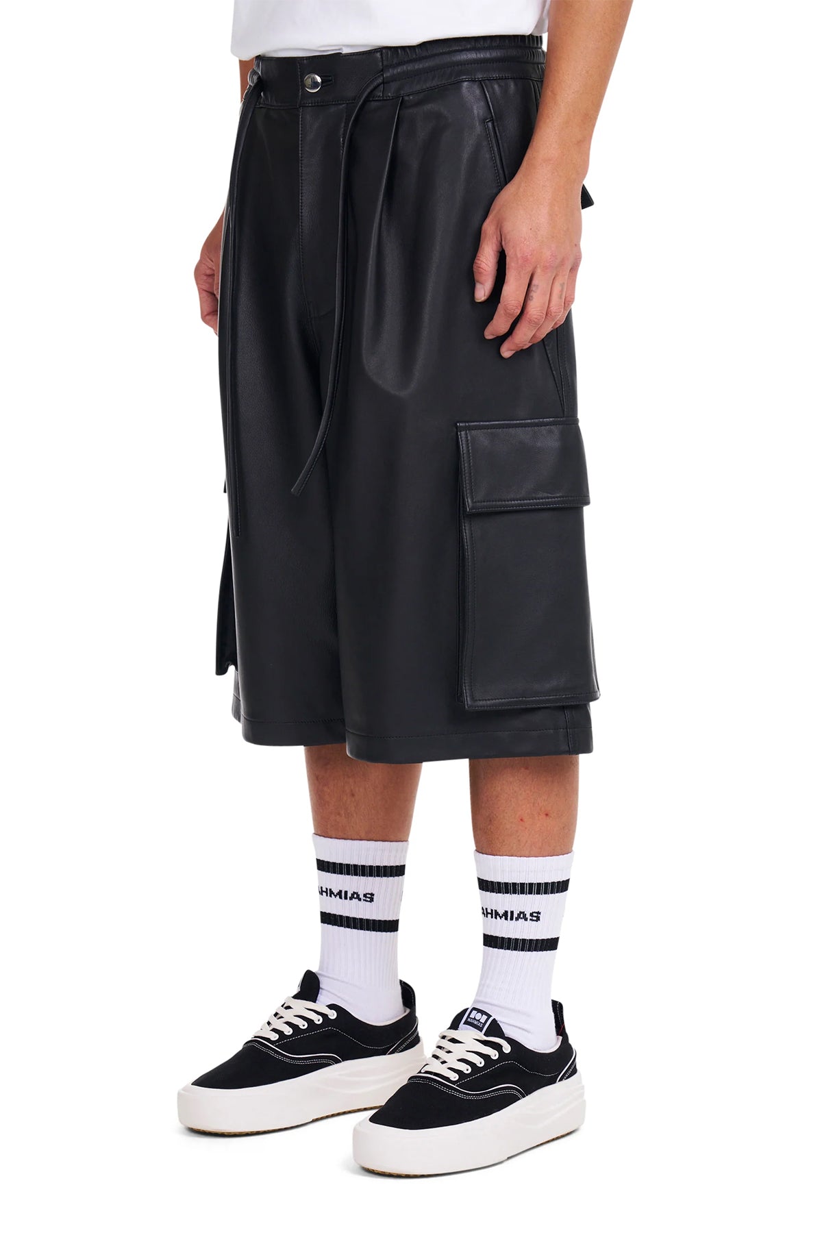 NAHMIAS | LEATHER PLEATED CARGO SHORTS