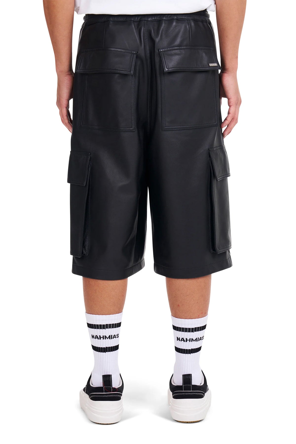 NAHMIAS | LEATHER PLEATED CARGO SHORTS