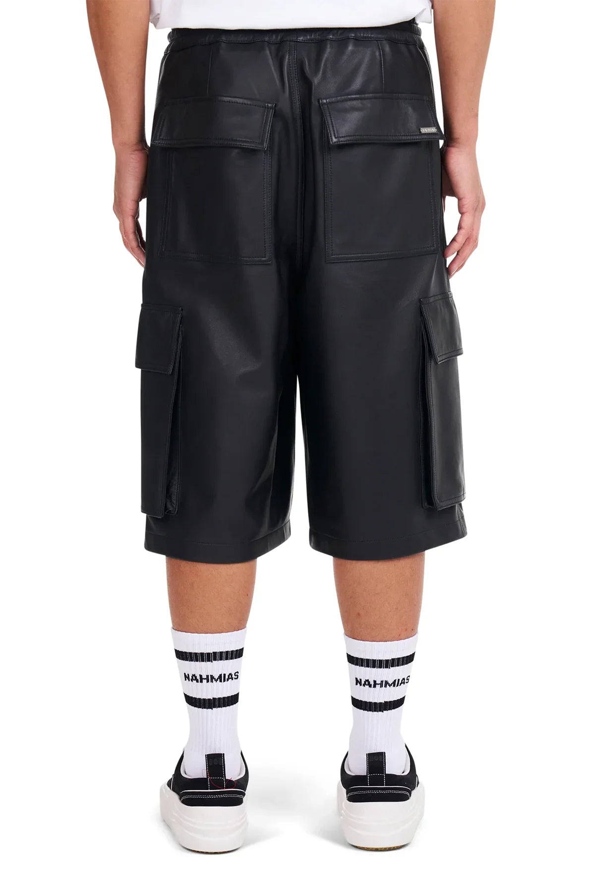NAHMIAS | LEATHER PLEATED CARGO SHORTS