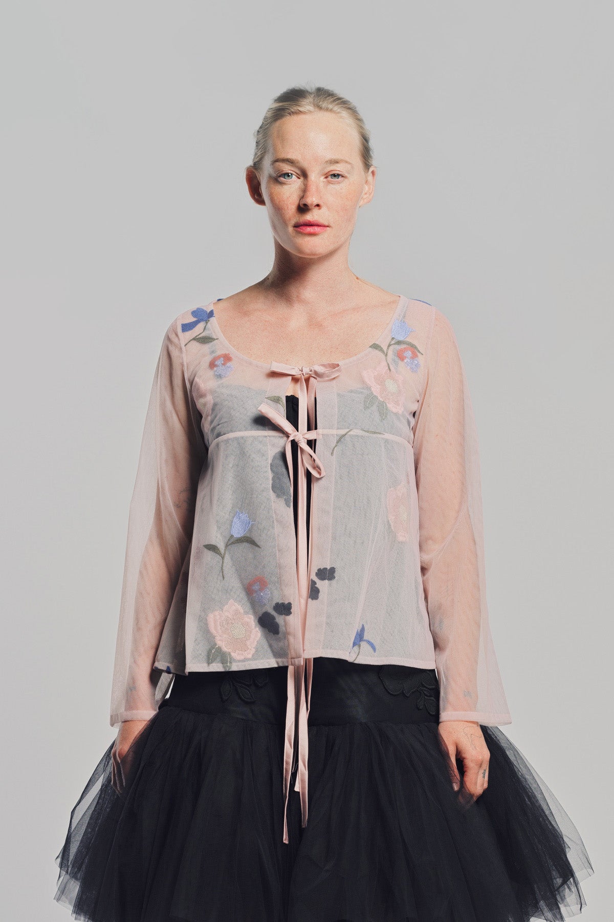 CAROLINE HU | FLORAL BEAD LONG SLEEVE BLOUSE