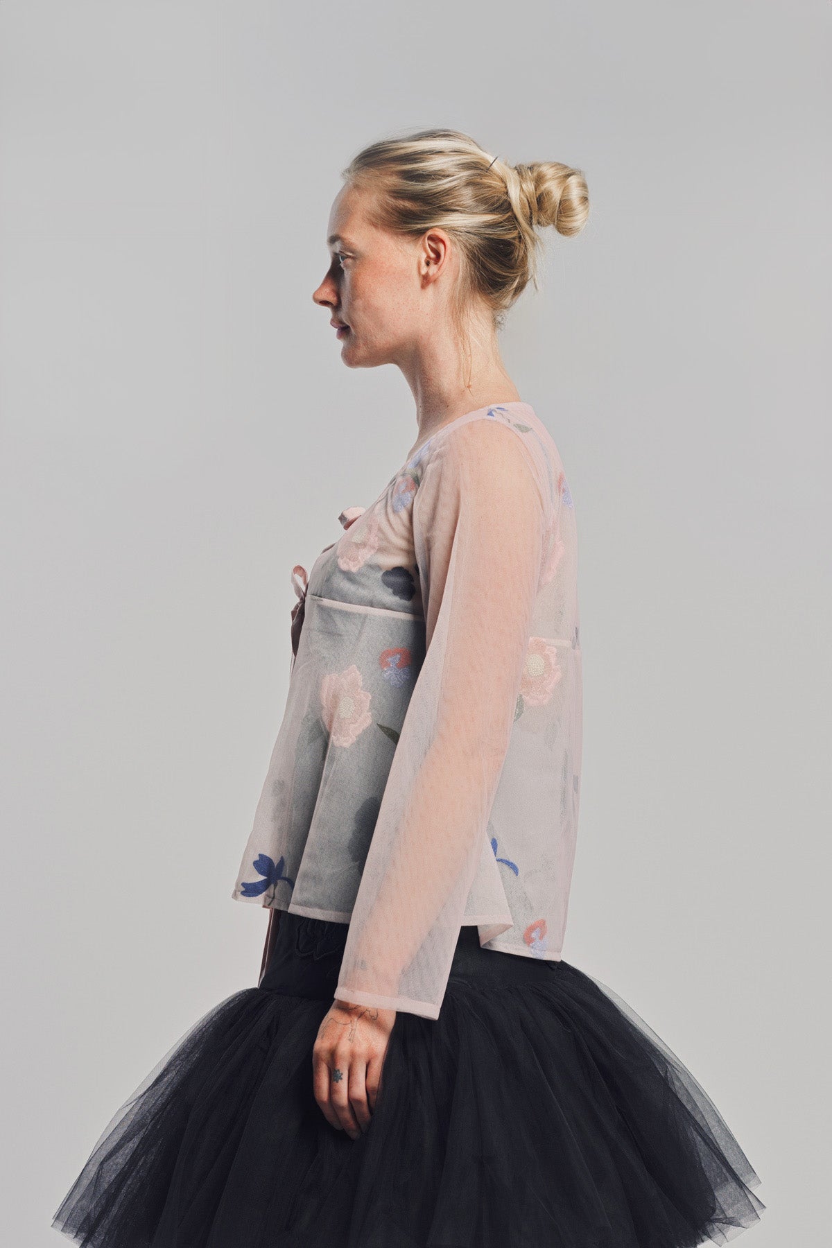 CAROLINE HU | FLORAL BEAD LONG SLEEVE BLOUSE