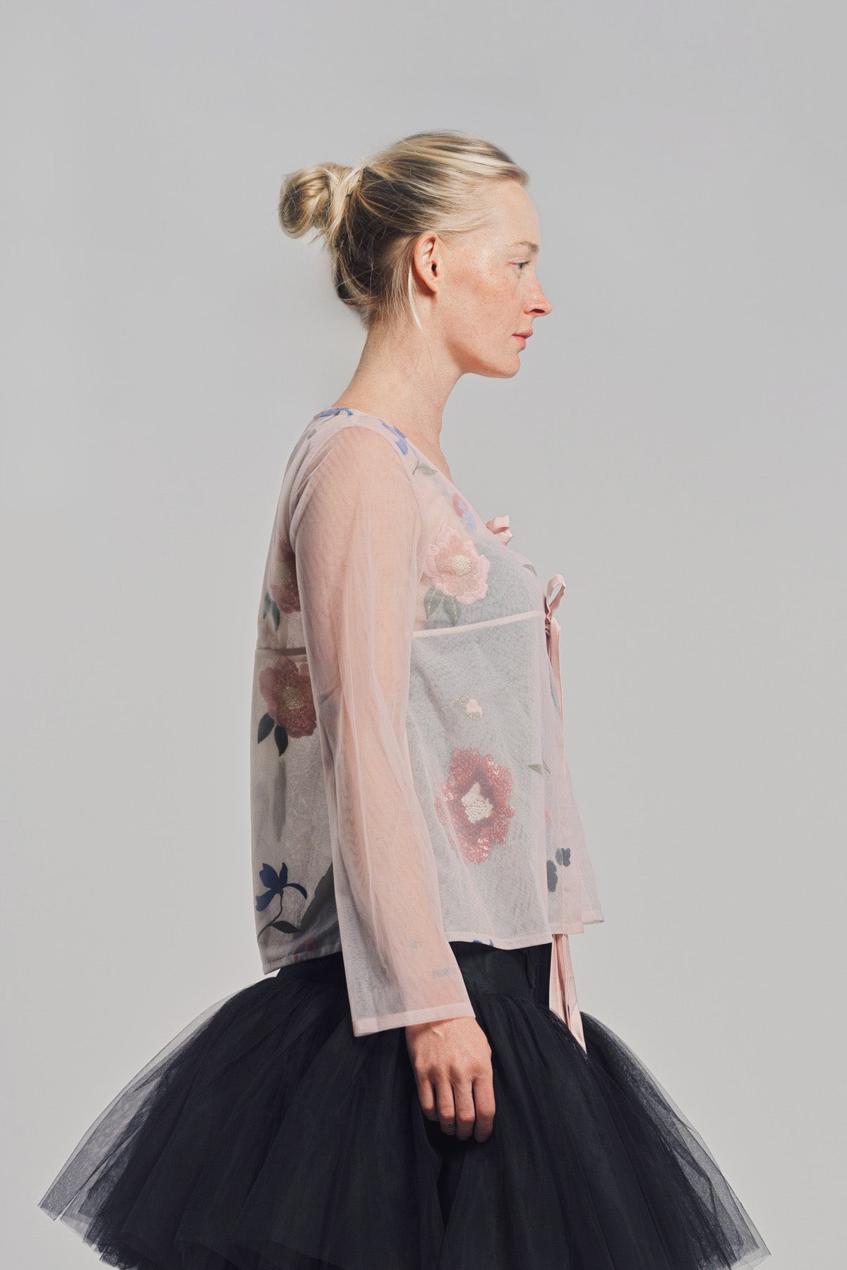 CAROLINE HU | FLORAL BEAD LONG SLEEVE BLOUSE