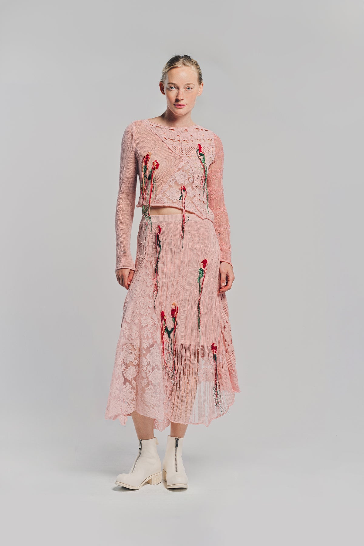 CAROLINE HU | COLLAGING FLORAL KNIT SKIRT