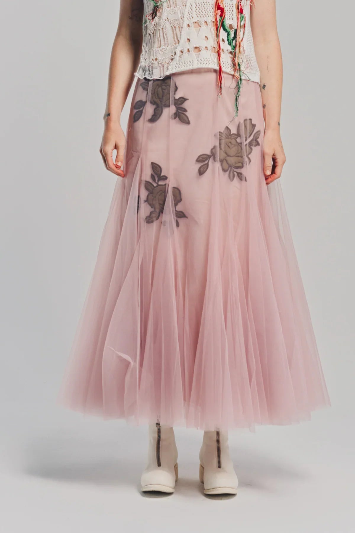 CAROLINE HU | FLORAL QUILTED TULLE SKIRT