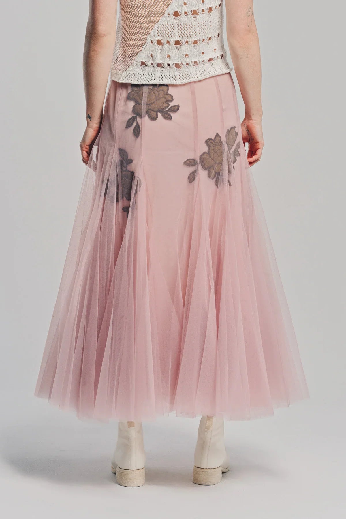 CAROLINE HU | FLORAL QUILTED TULLE SKIRT