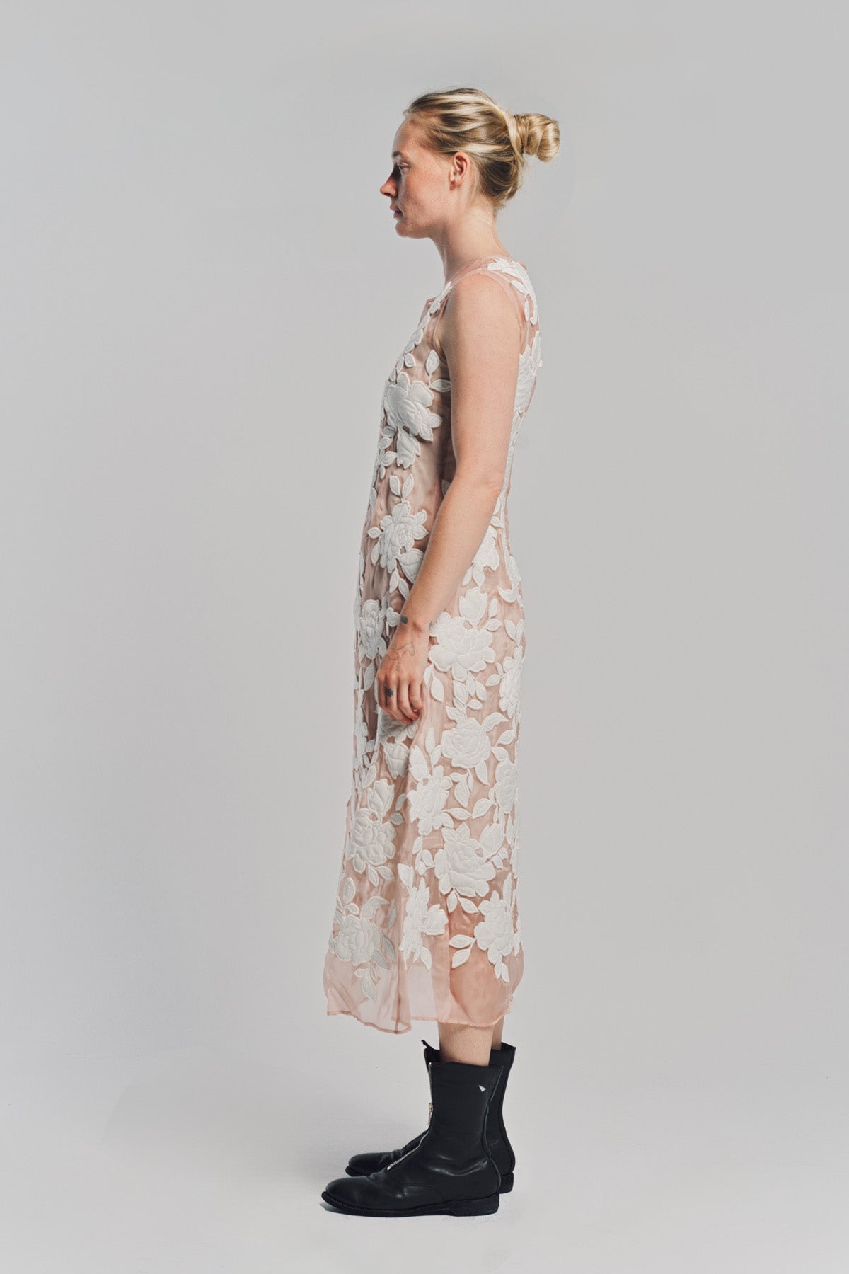 CAROLINE HU | FLORAL QUILTED ORGANZA DRESS