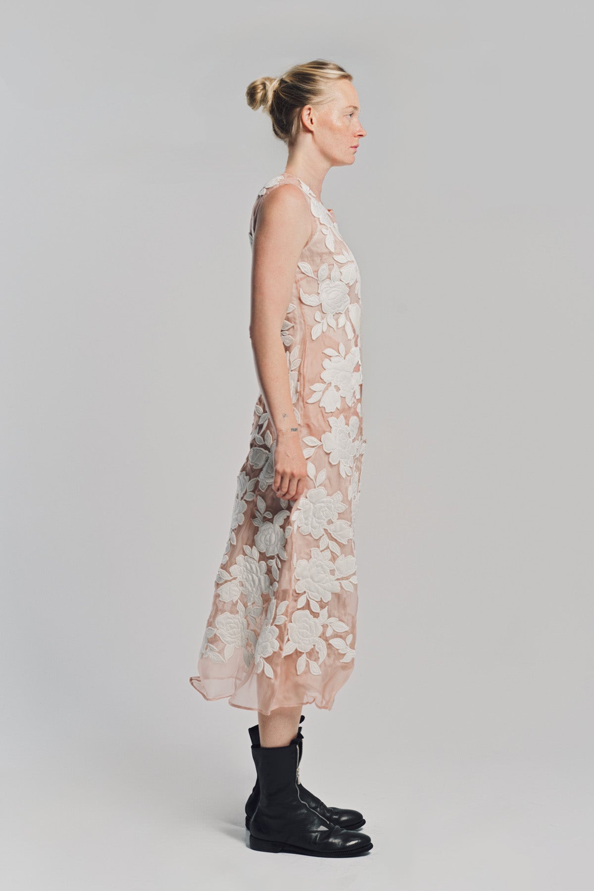 CAROLINE HU | FLORAL QUILTED ORGANZA DRESS
