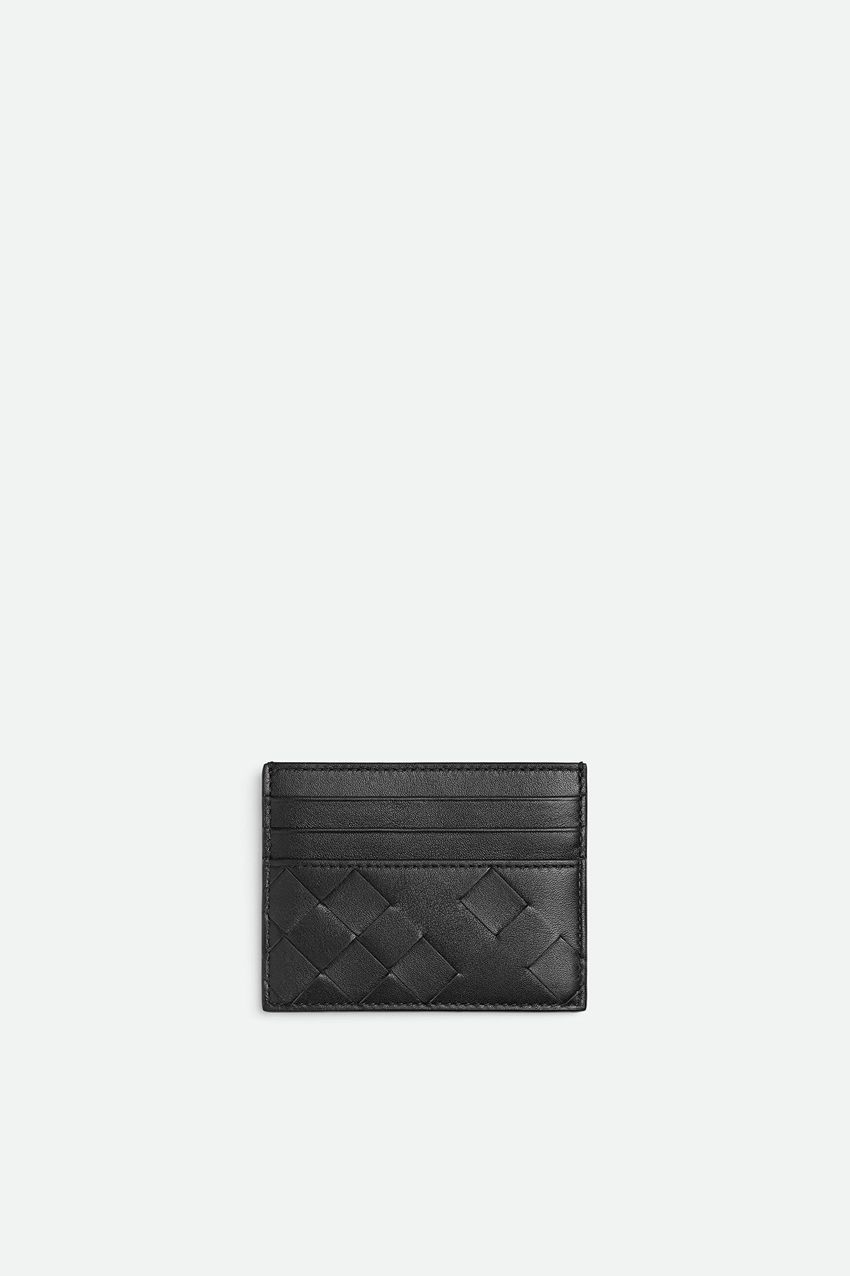 BOTTEGA VENETA | INTRECCIATO CREDIT CARD CASE IN BLACK & SILVER
