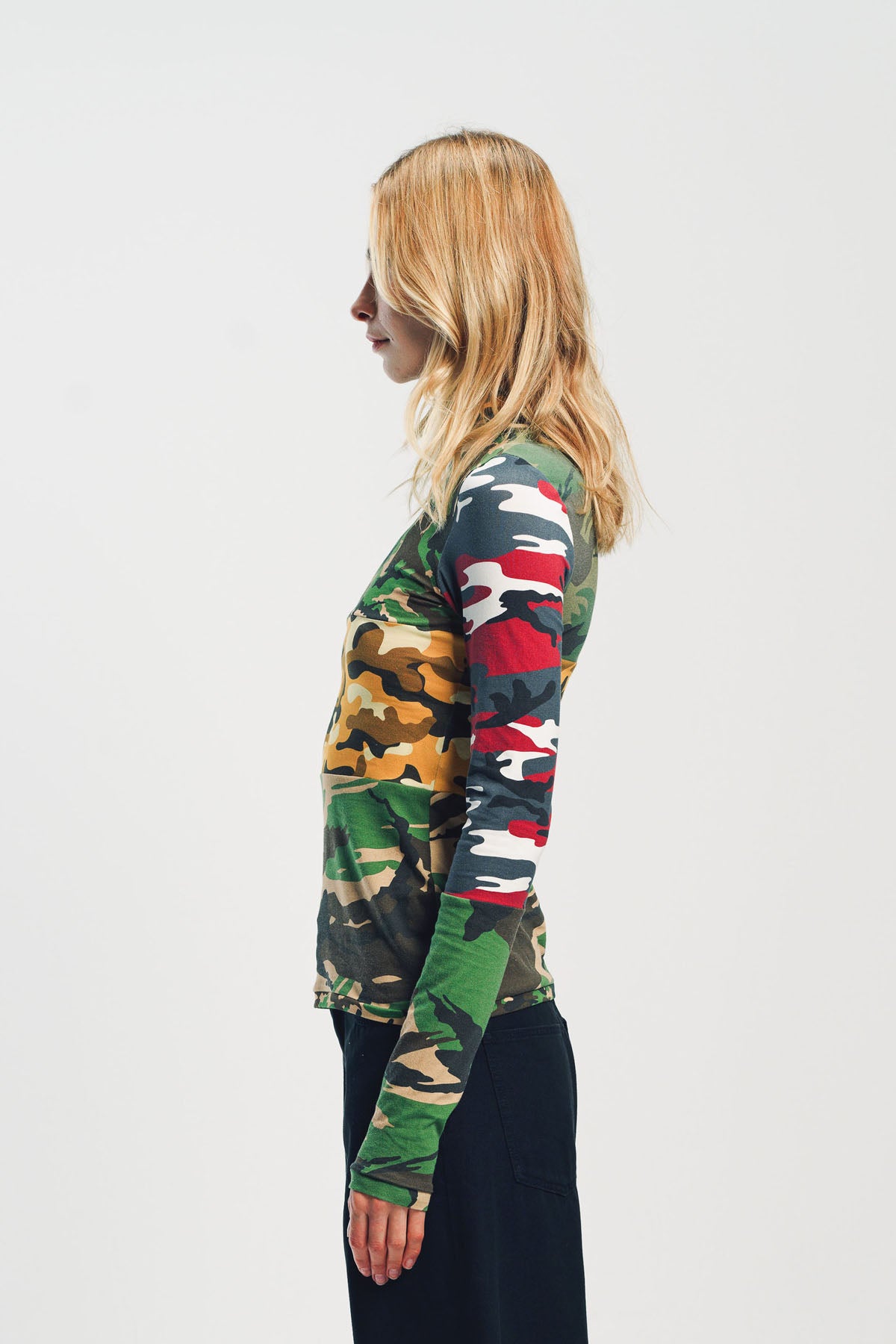 DURAN LANTINK | PATCHWORK CAMO JERSEY LONG SLEEVE TOP
