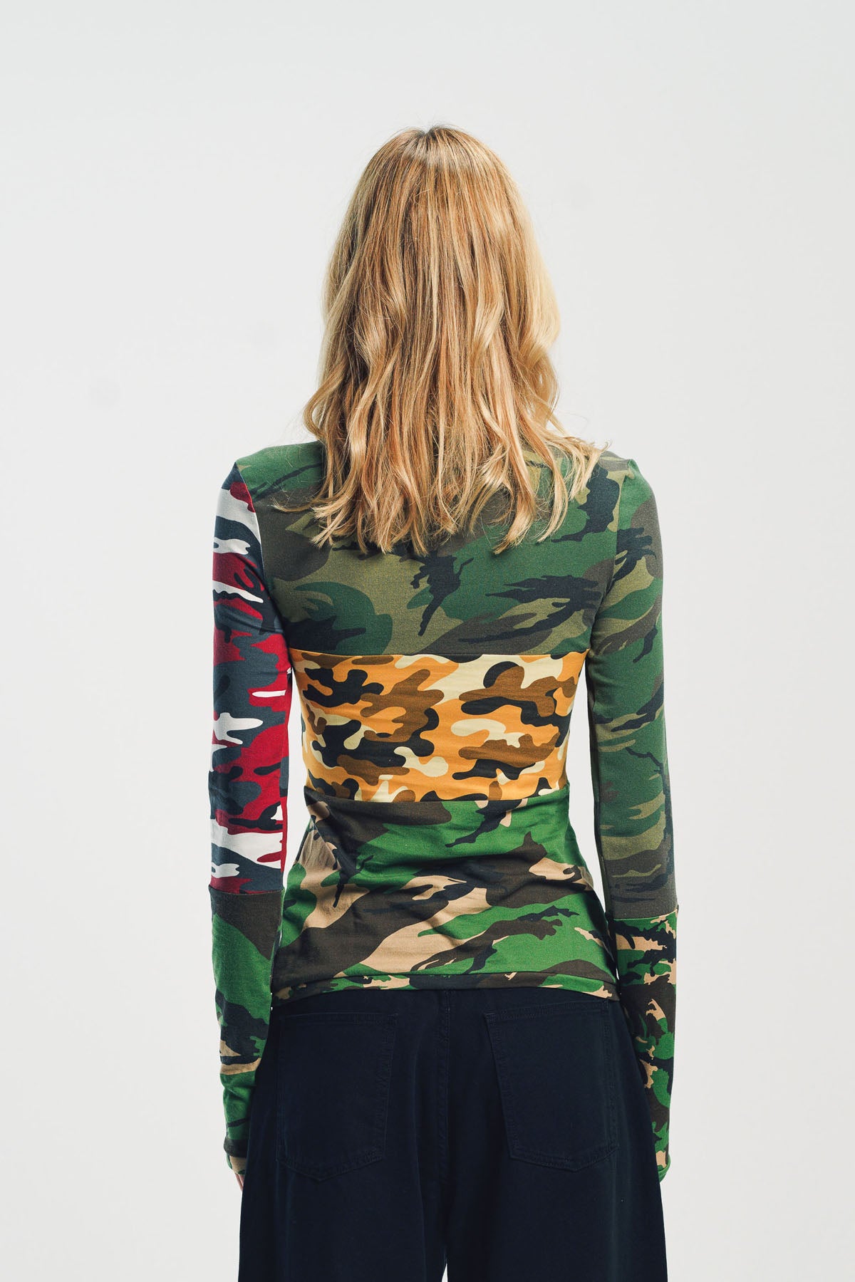 DURAN LANTINK | PATCHWORK CAMO JERSEY LONG SLEEVE TOP