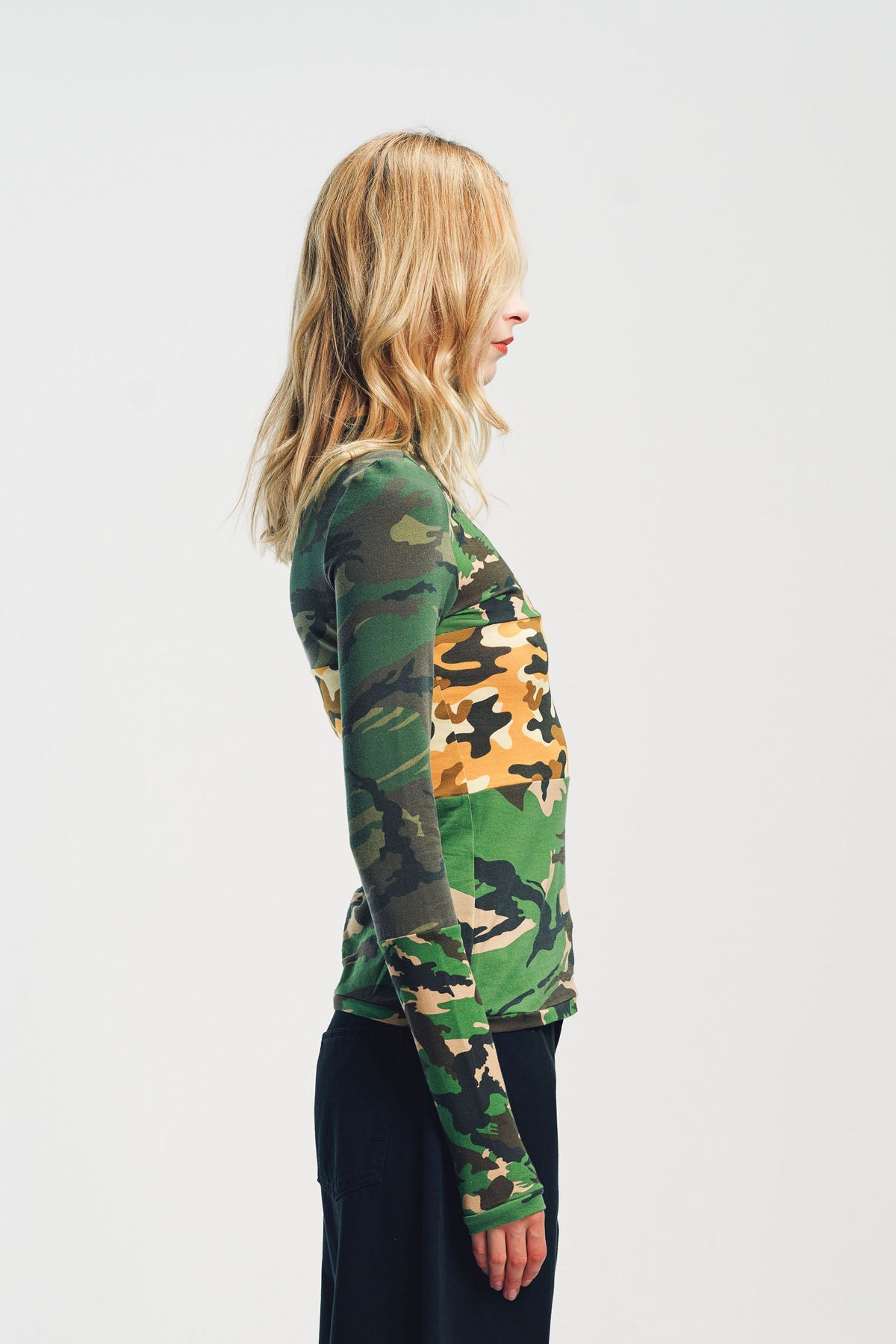 DURAN LANTINK | PATCHWORK CAMO JERSEY LONG SLEEVE TOP