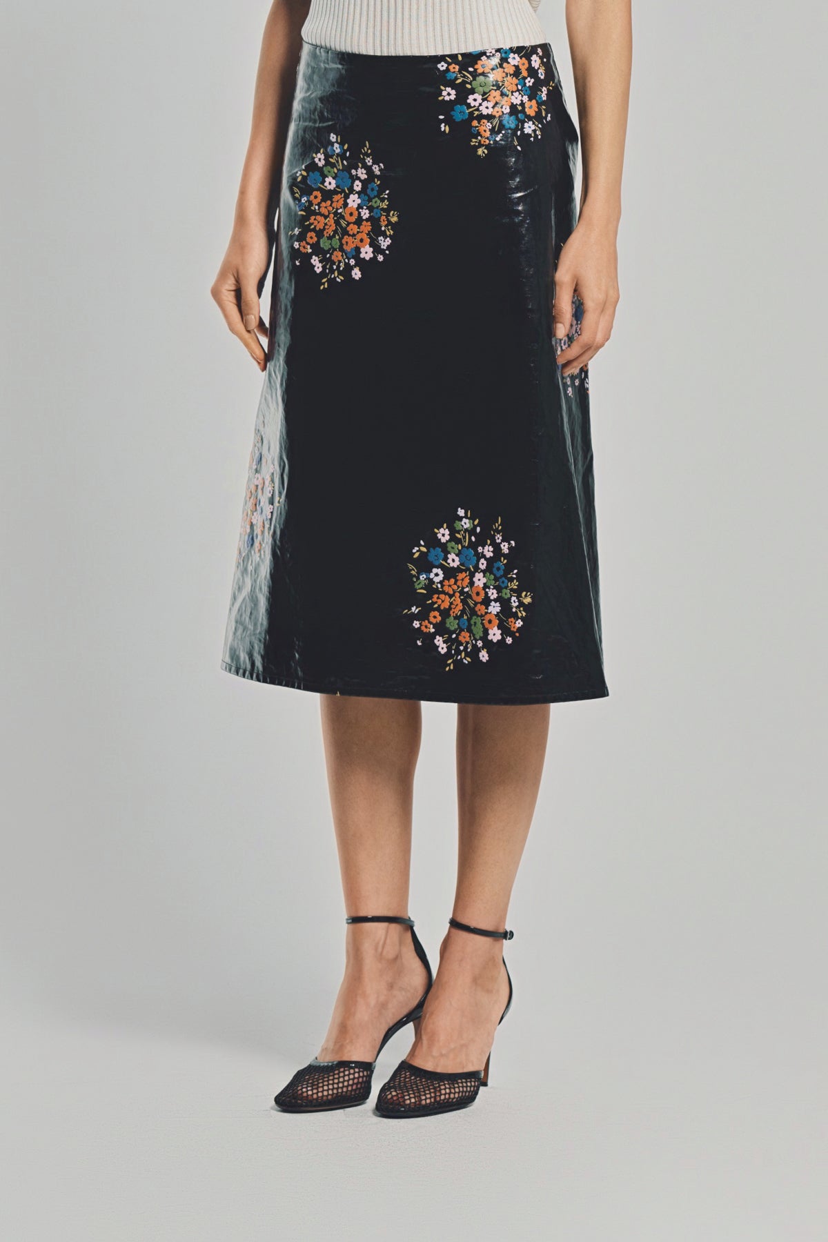 JIL SANDER | PATENT LINEN PRINTED SKIRT