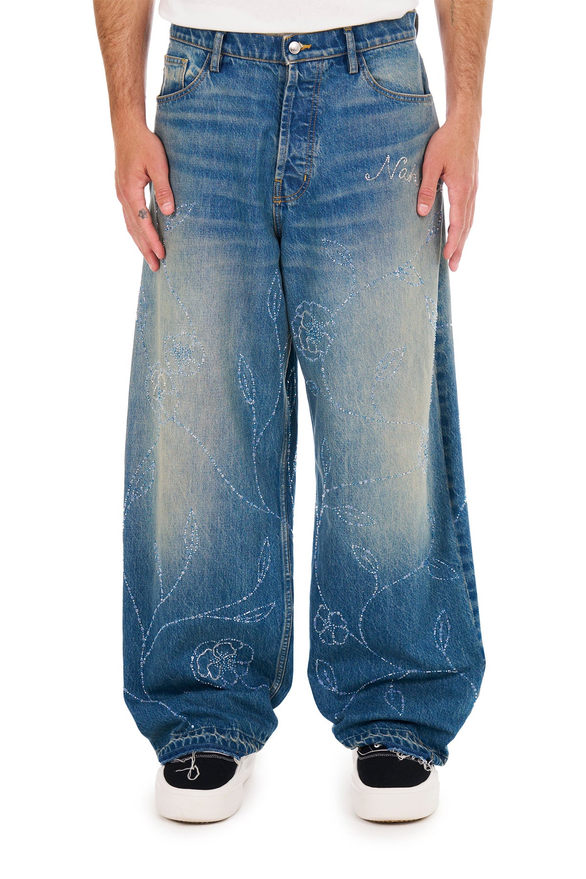 NAHMIAS | BEADED WIDE LEG JEANS
