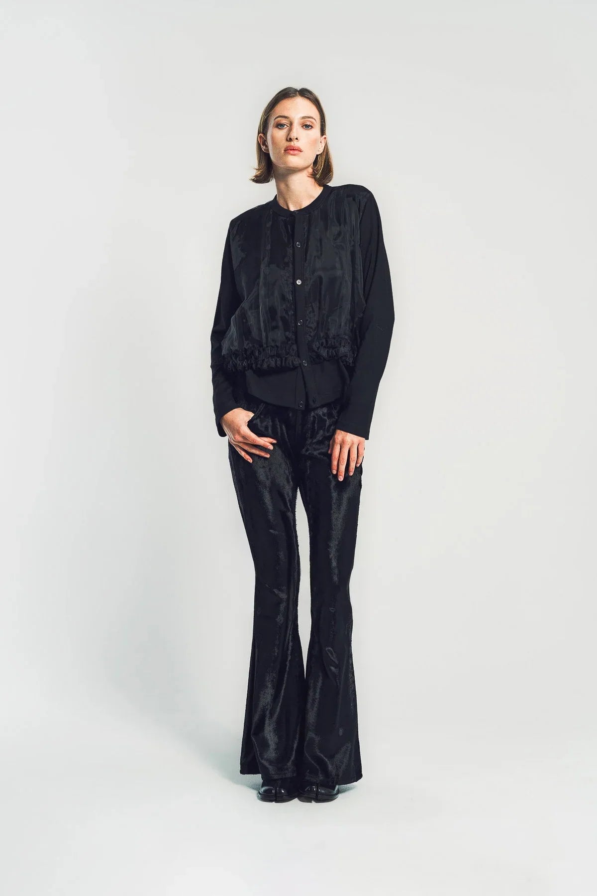 JUNYA WATANABE | FAUX FUR & LEATHER FLARED PANTS