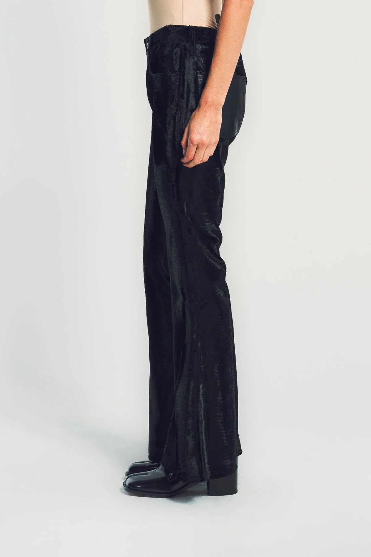 JUNYA WATANABE | FAUX FUR & LEATHER FLARED PANTS