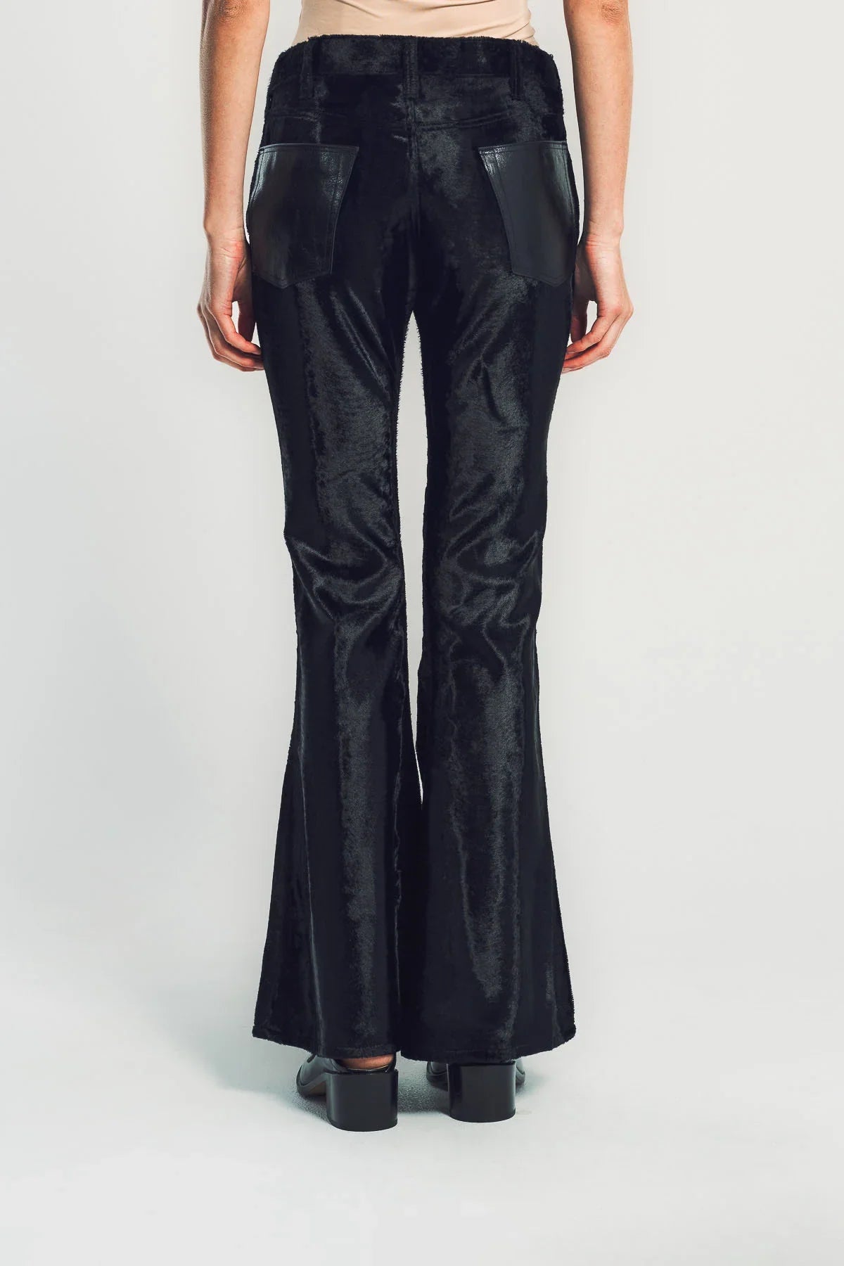 JUNYA WATANABE | FAUX FUR & LEATHER FLARED PANTS