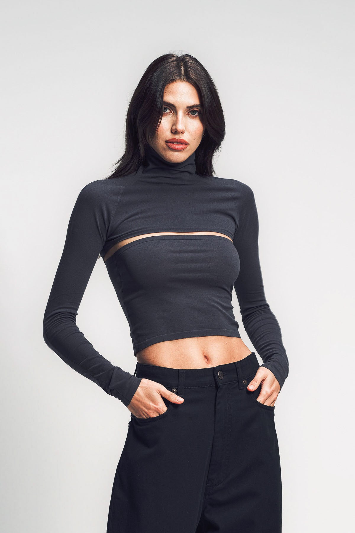 ALAÏA | SECOND-SKIN KNIT CUT-OUT LONG SLEEVE TOP