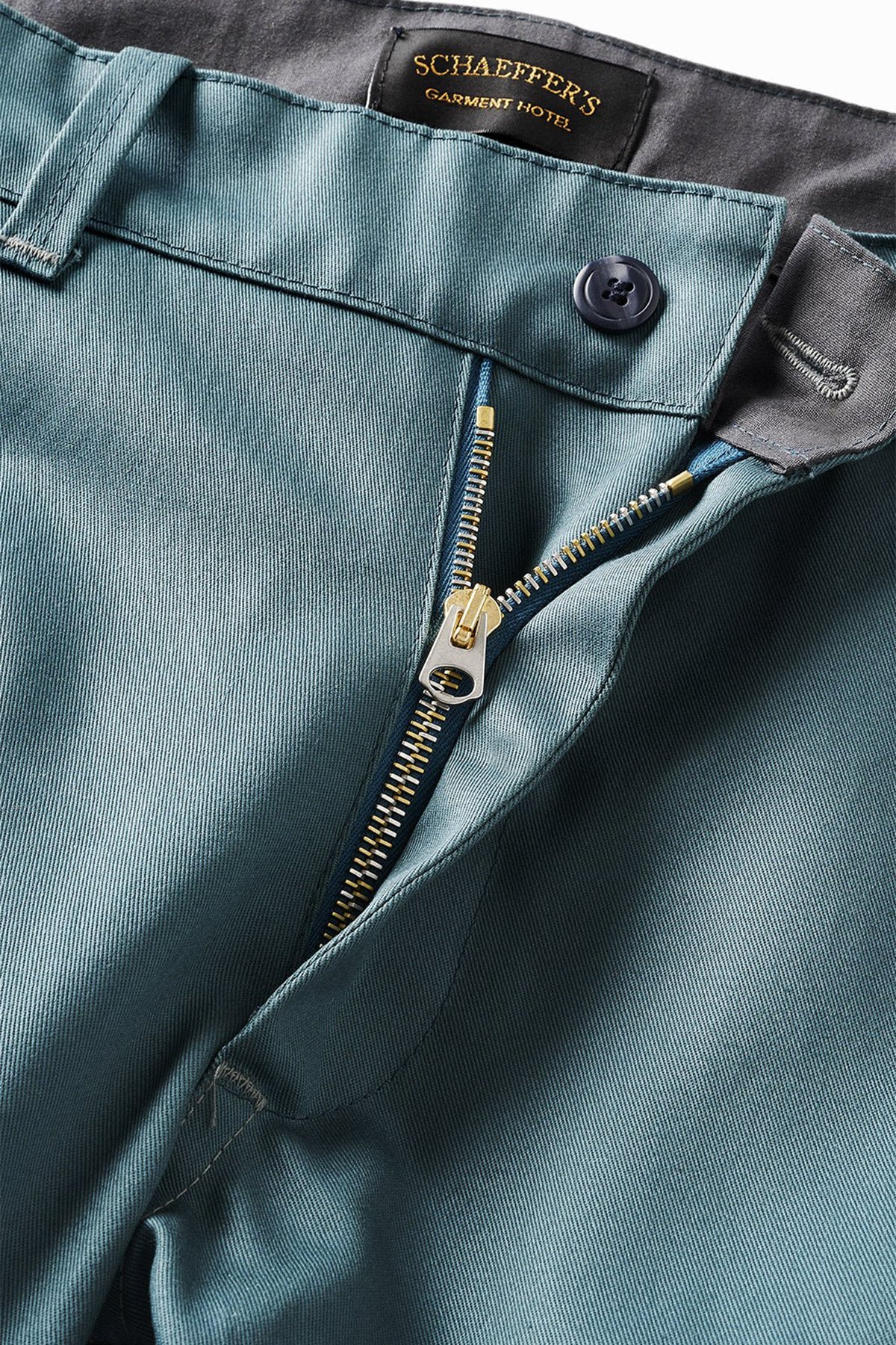SCHAEFFER'S GARMENT HOTEL | JAPANESE WAXED CHINO PANTS IN AQUA TEAL