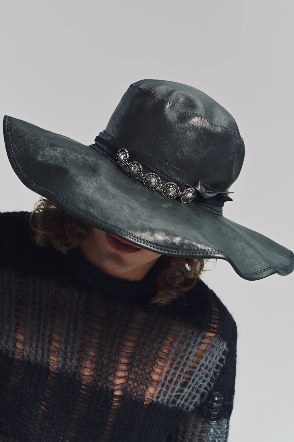ANN DEMEULEMEESTER | TIAS LARGE LEATHER HAT WITH STUDS