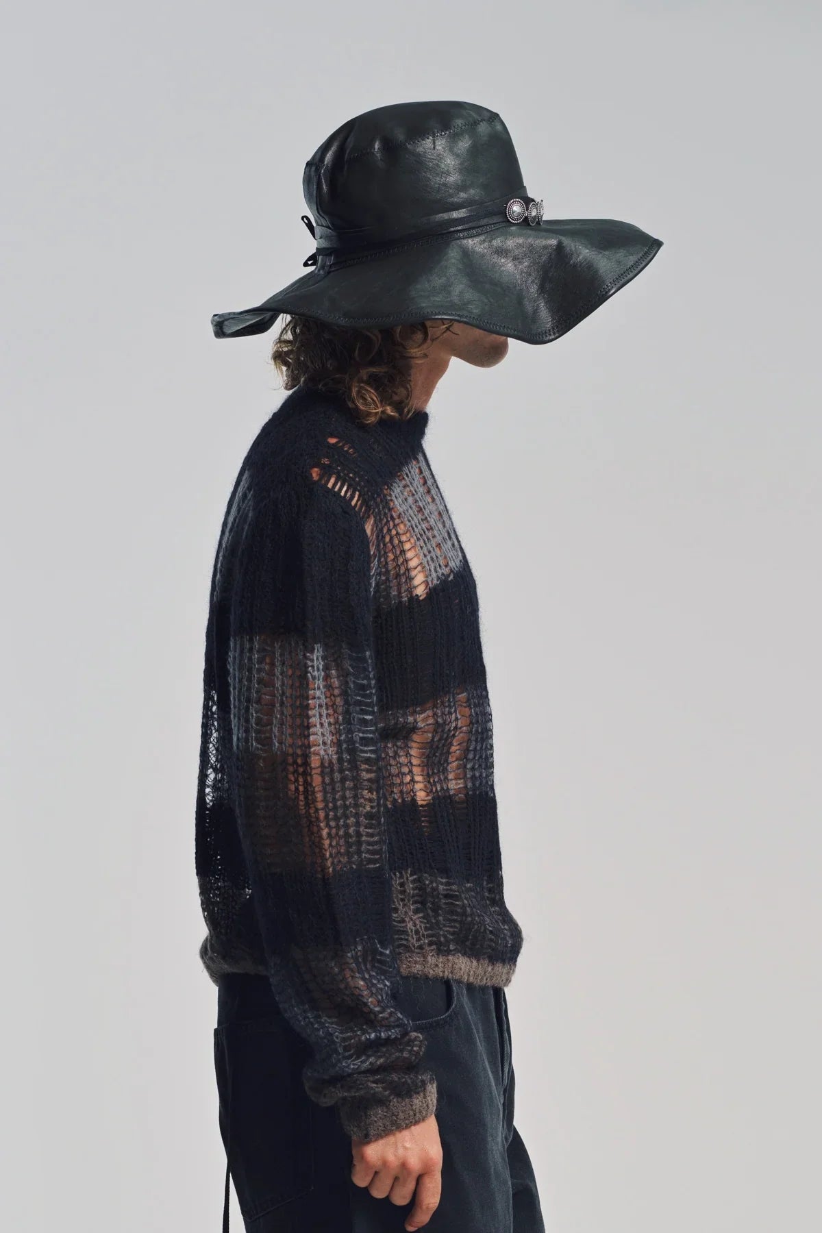 ANN DEMEULEMEESTER | TIAS LARGE LEATHER HAT WITH STUDS