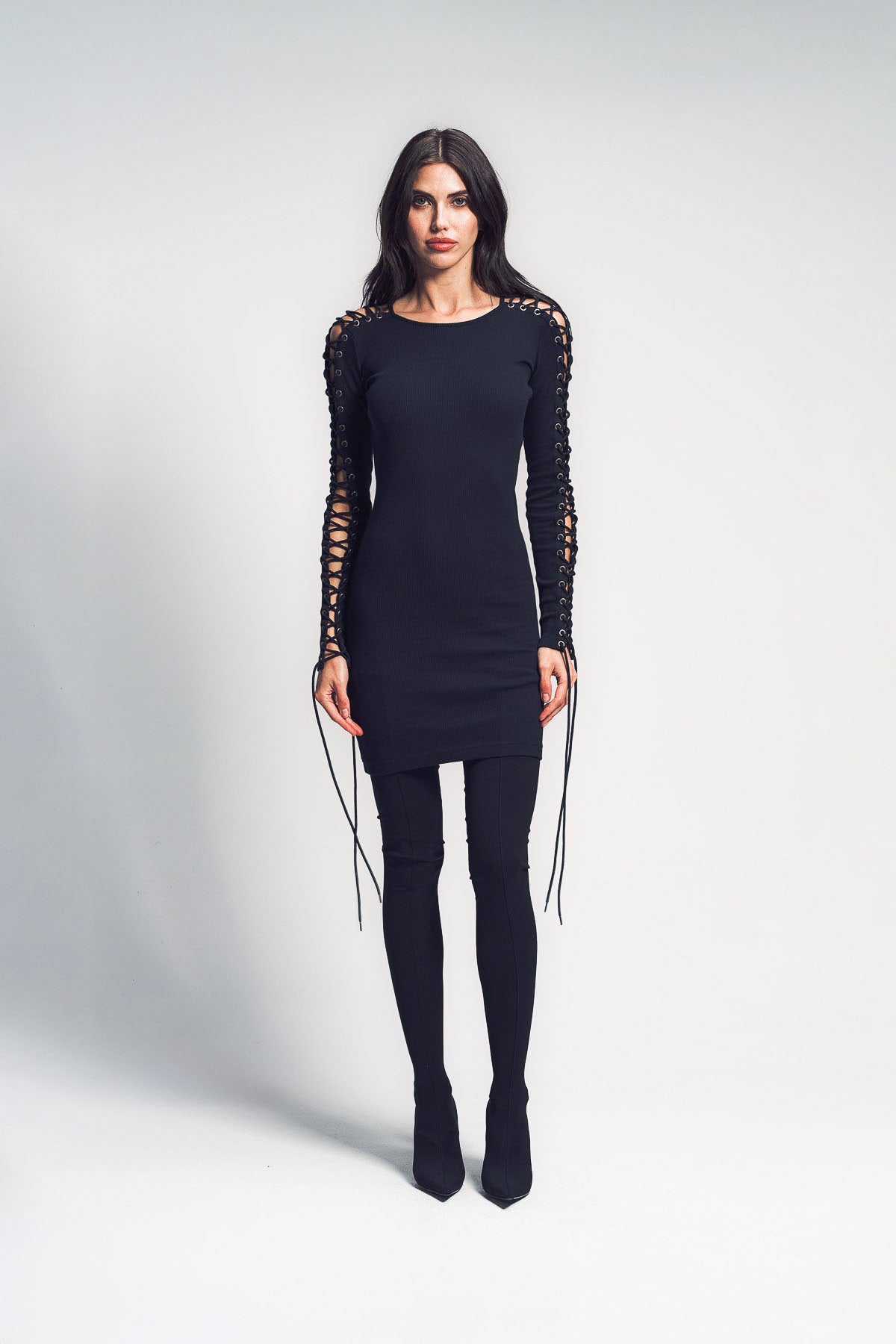 BALENCIAGA | LACE-UP LONG SLEEVE DRESS